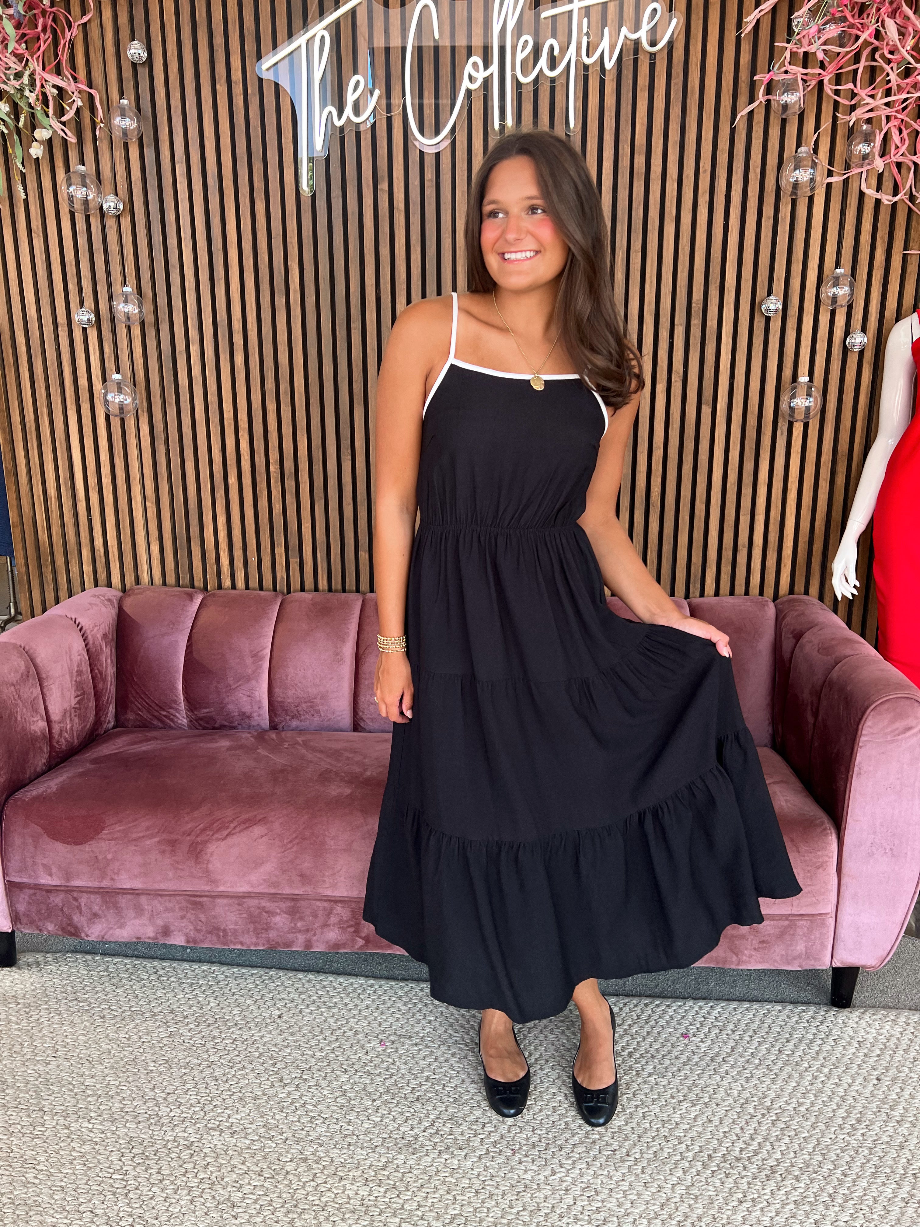 Black and White Contrast Midi Dress