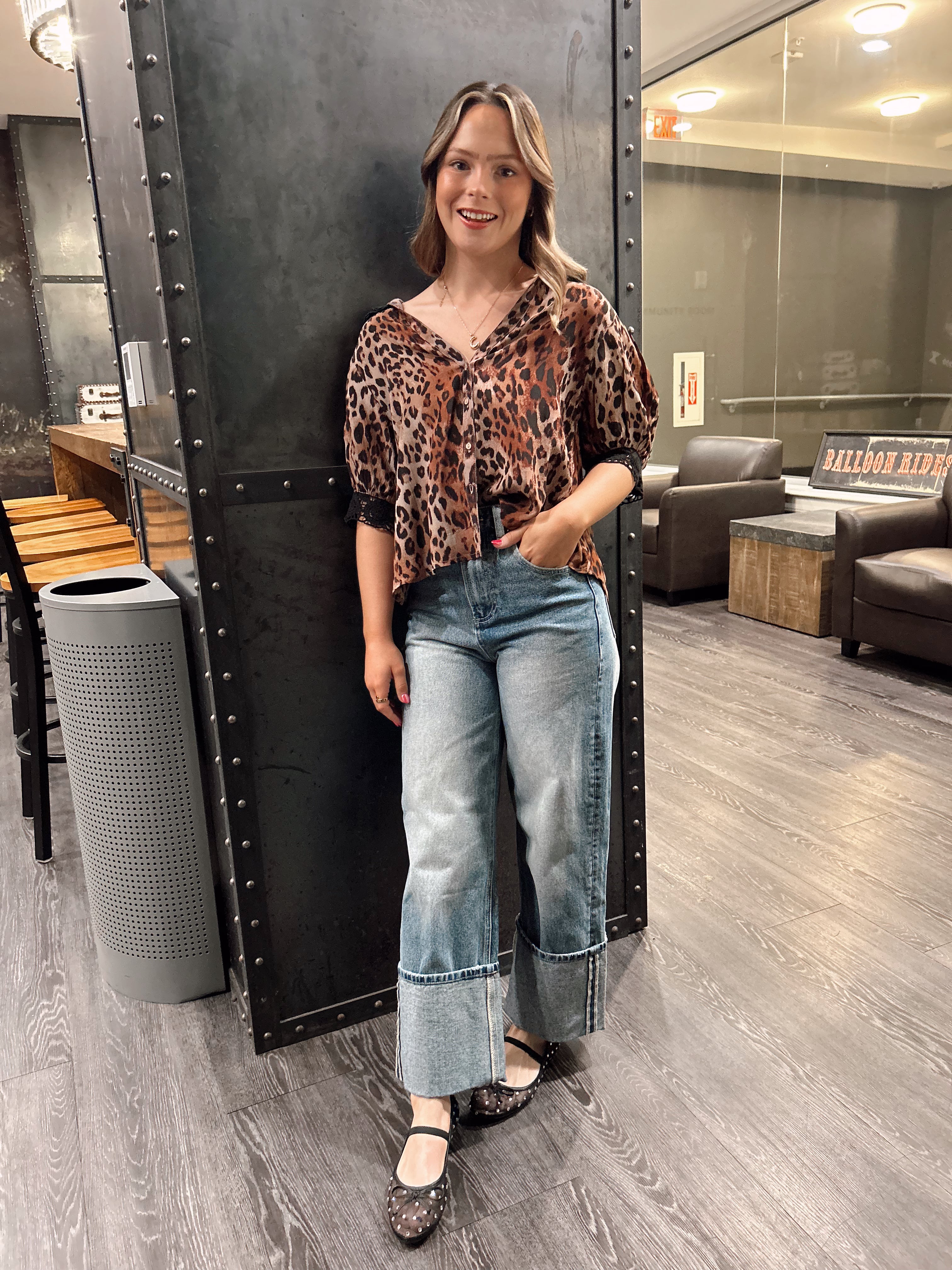 FREE PEOPLE: Leopard Blouse
