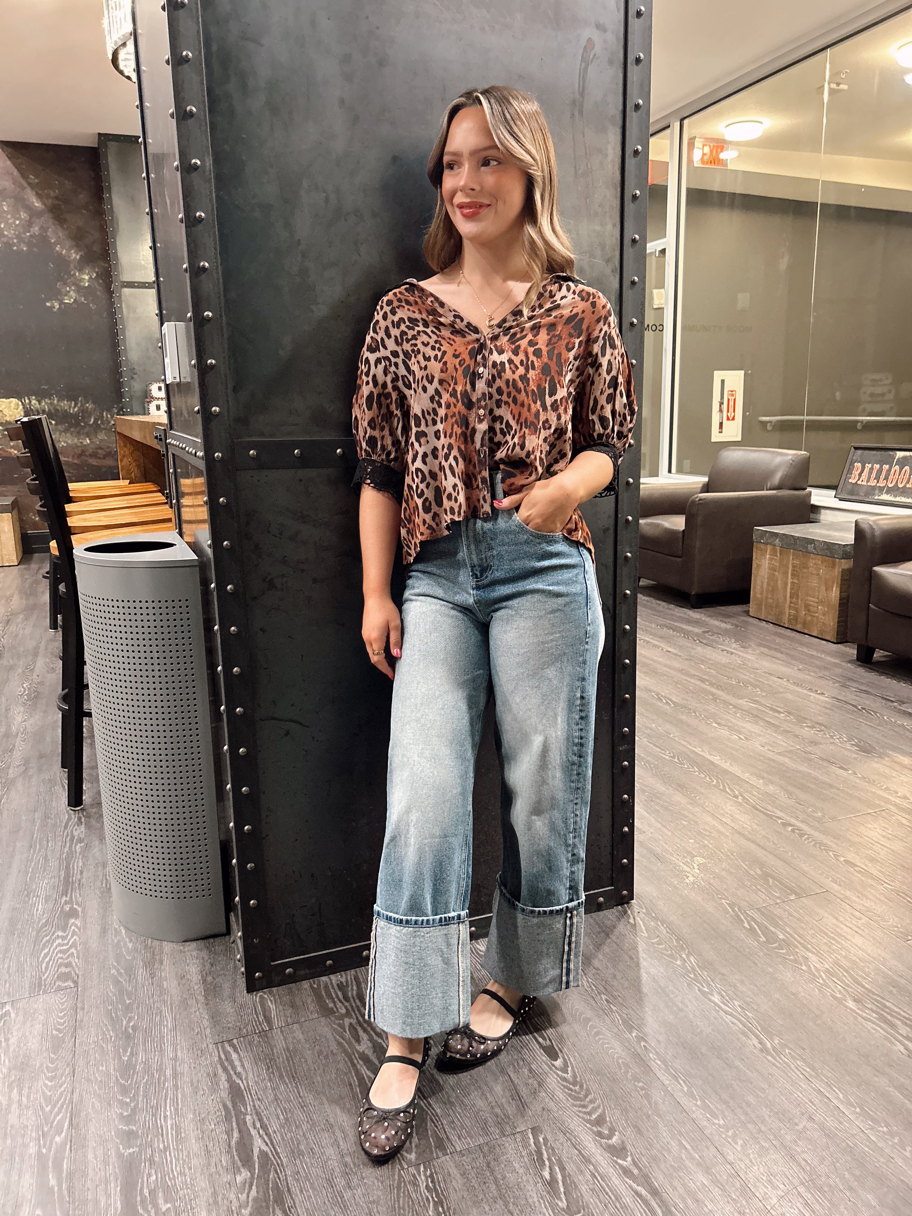 FREE PEOPLE: Leopard Blouse