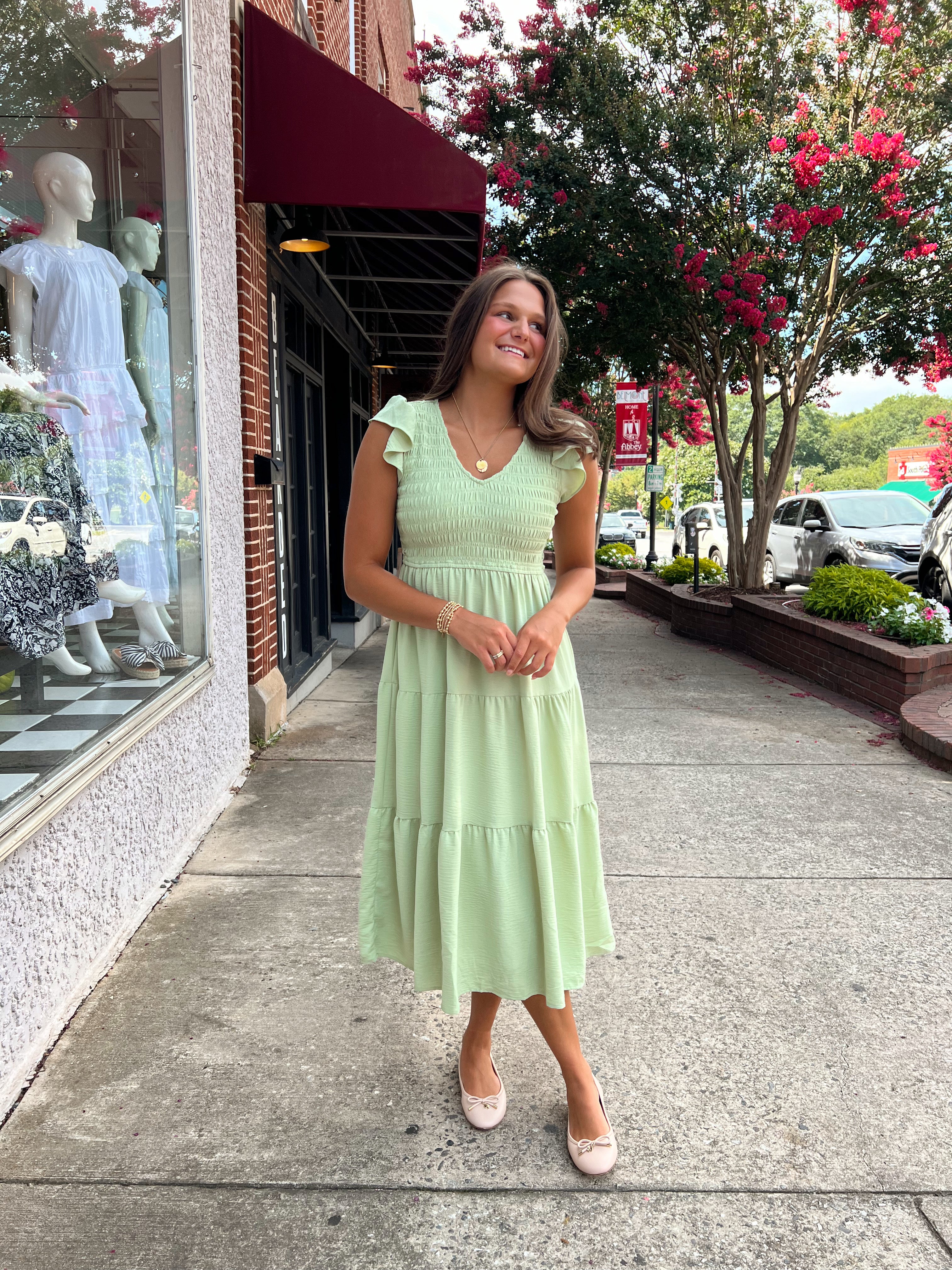 Smocked Maxi Dress- Green