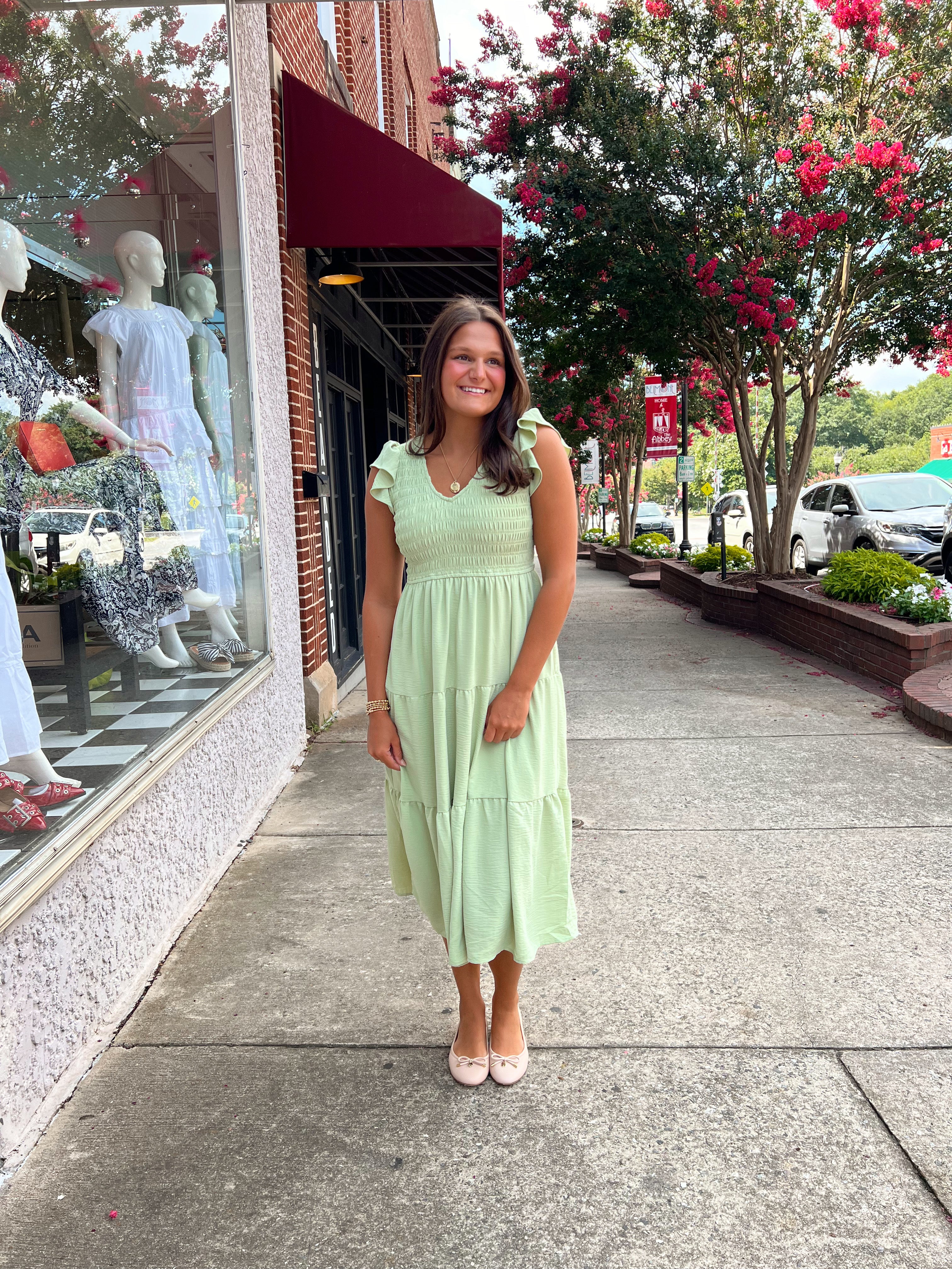 Smocked Maxi Dress- Green