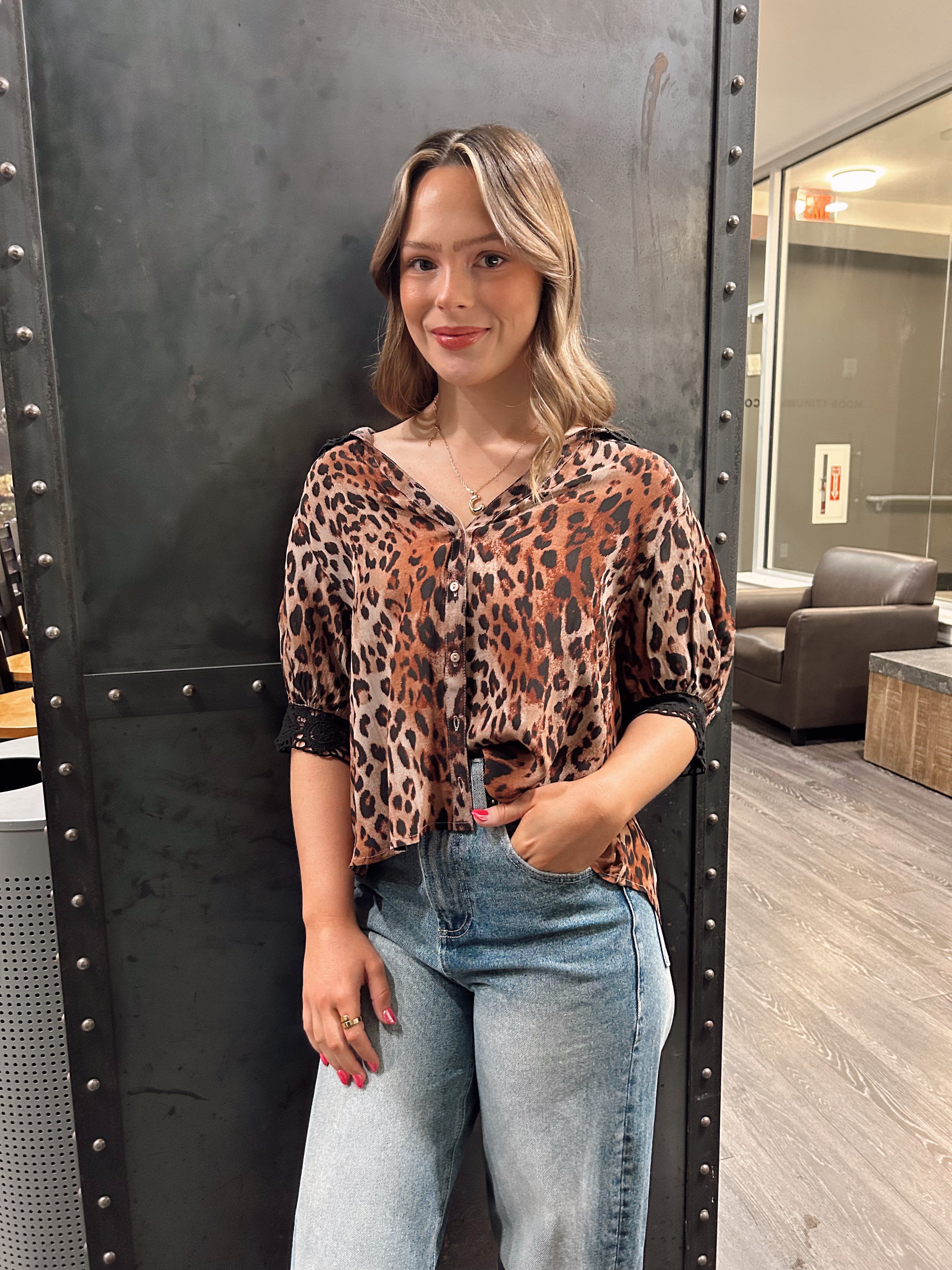 FREE PEOPLE: Leopard Blouse