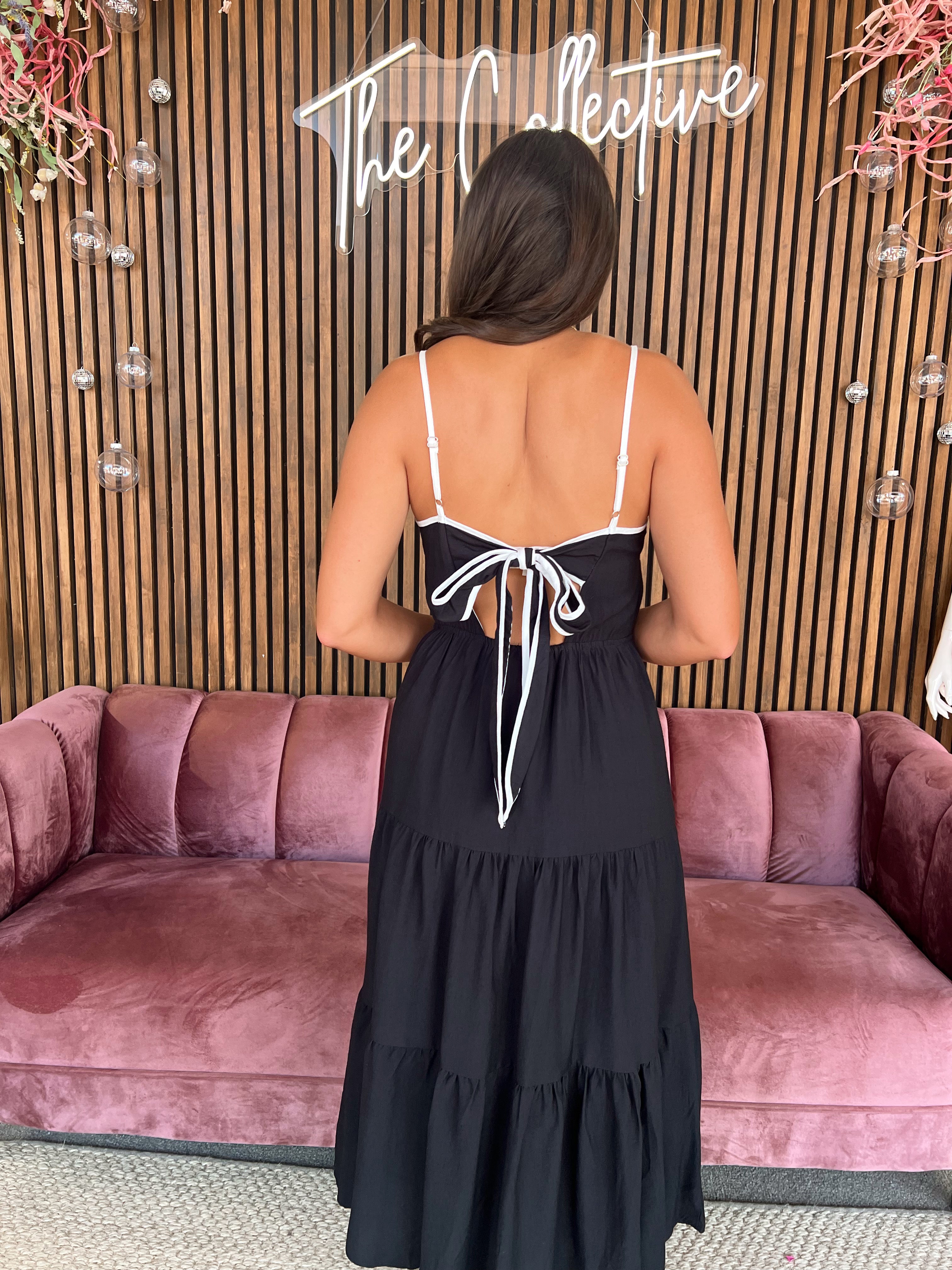 Black and White Contrast Midi Dress