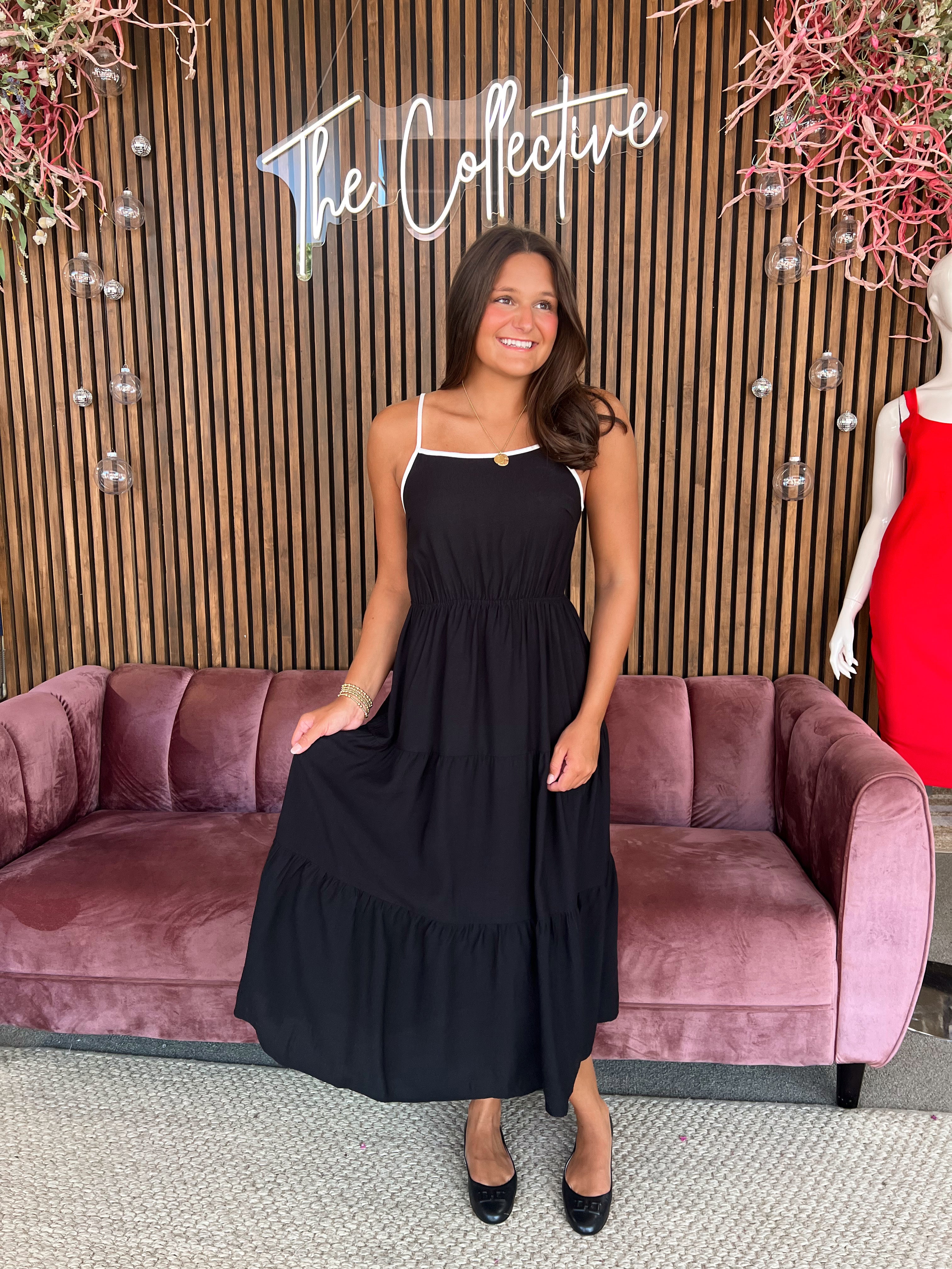 Black and White Contrast Midi Dress