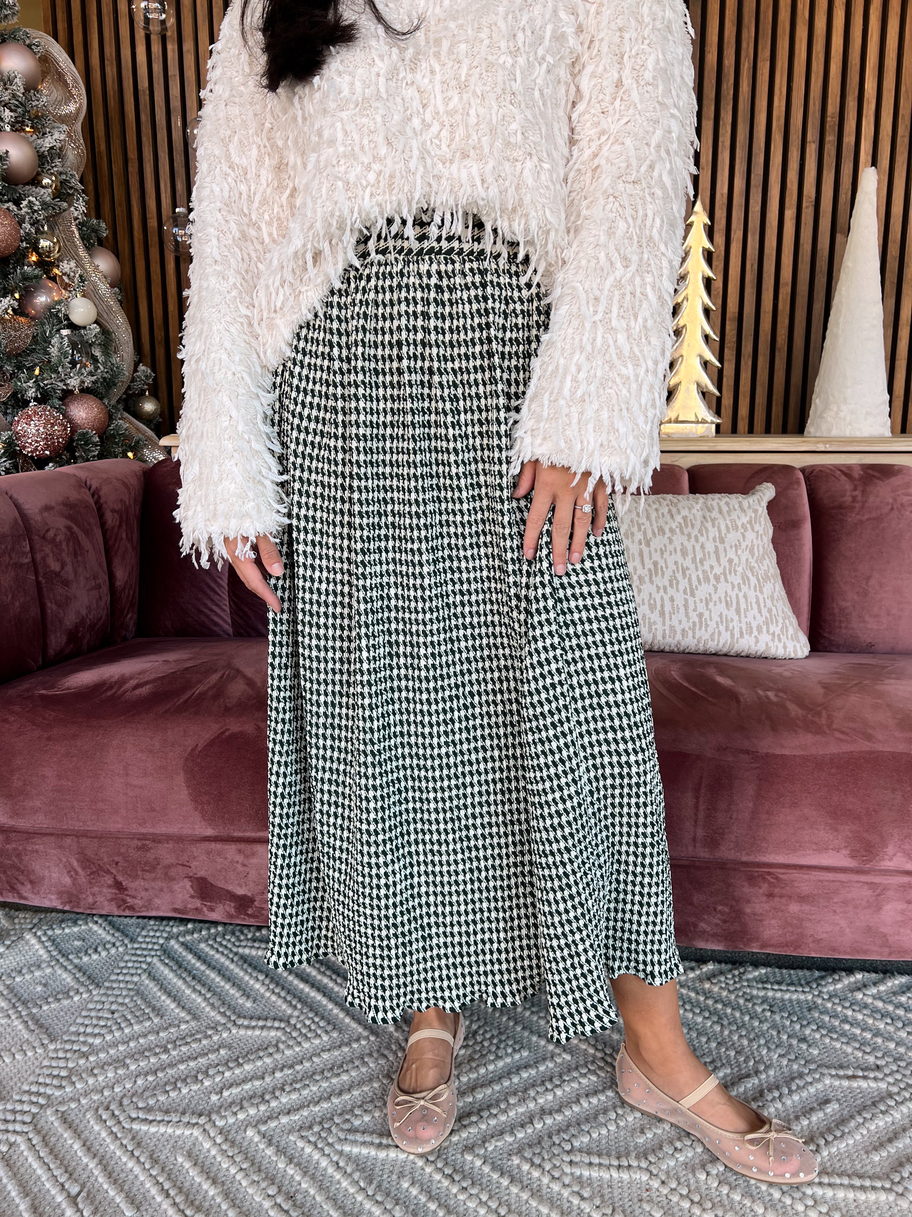 Check Print Maxi Skirt- Green