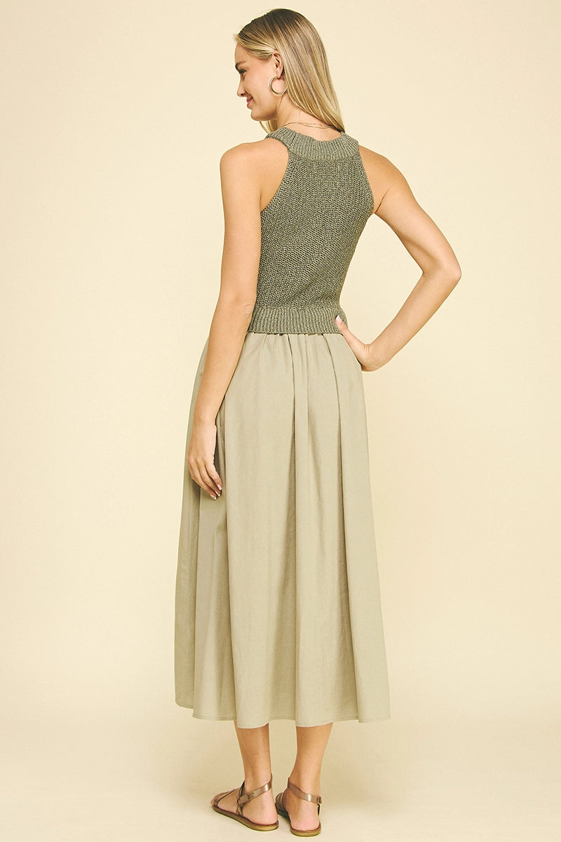 PINCH: Contrast Maxi Dress- Light Olive