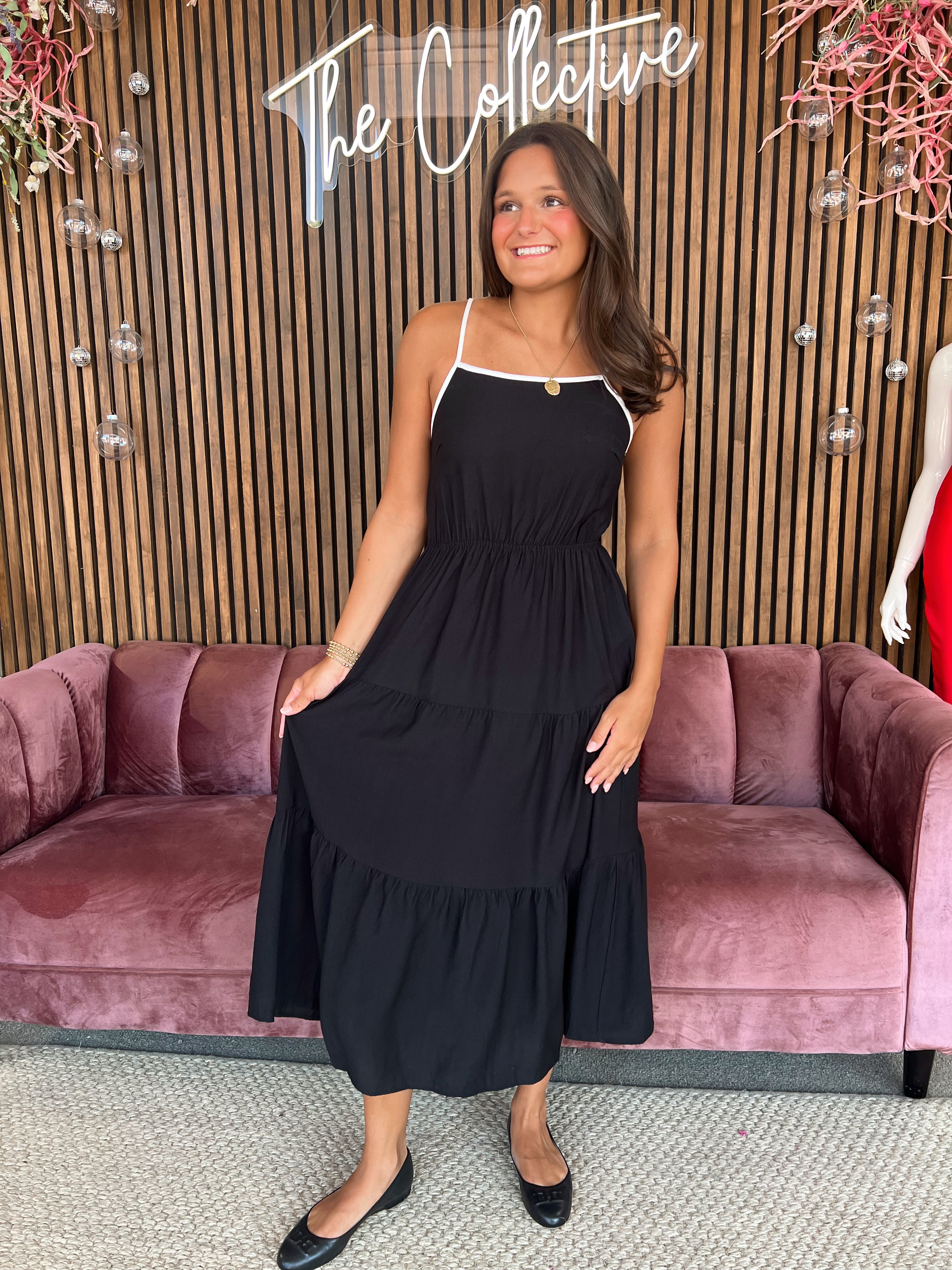Black and White Contrast Midi Dress