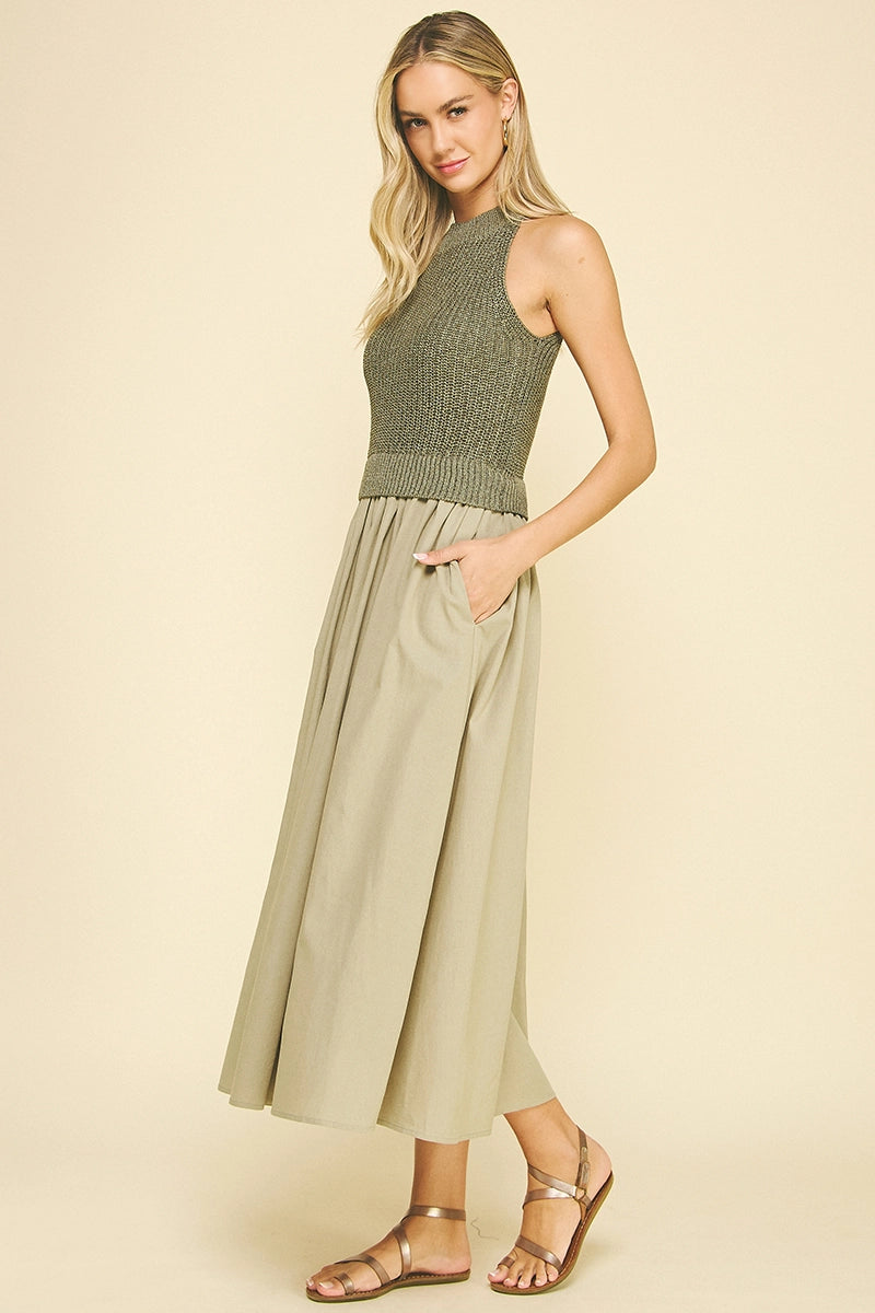 PINCH: Contrast Maxi Dress- Light Olive