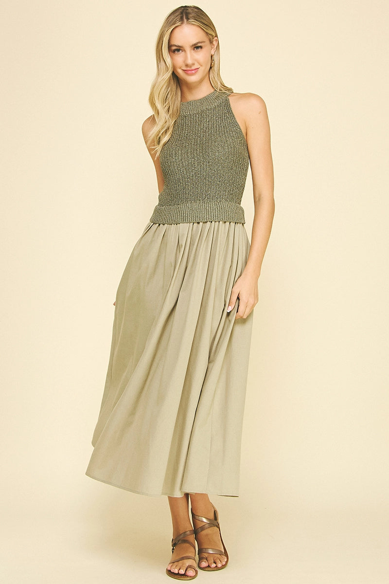 PINCH: Contrast Maxi Dress- Light Olive