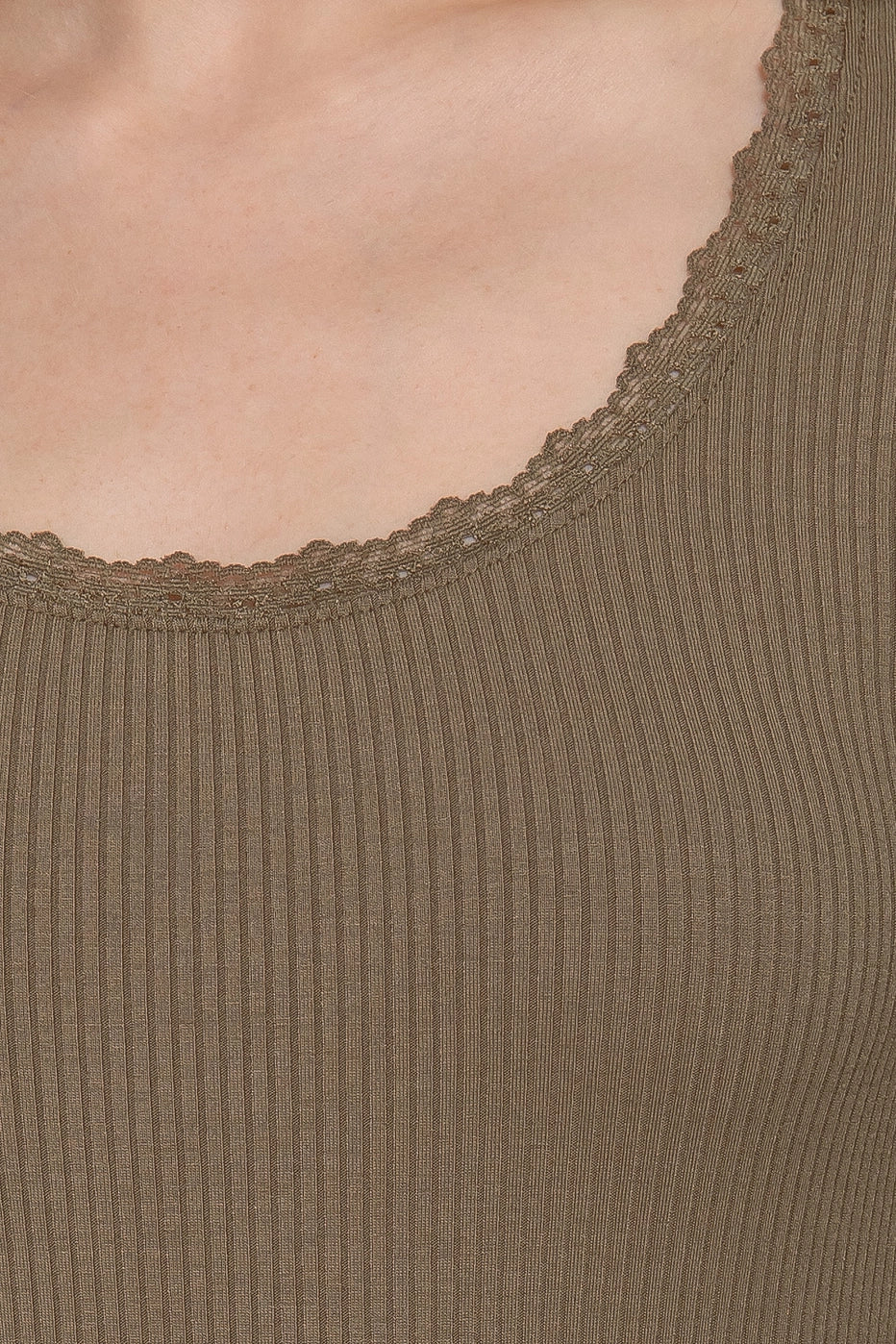 Lace Trim Top- Olive