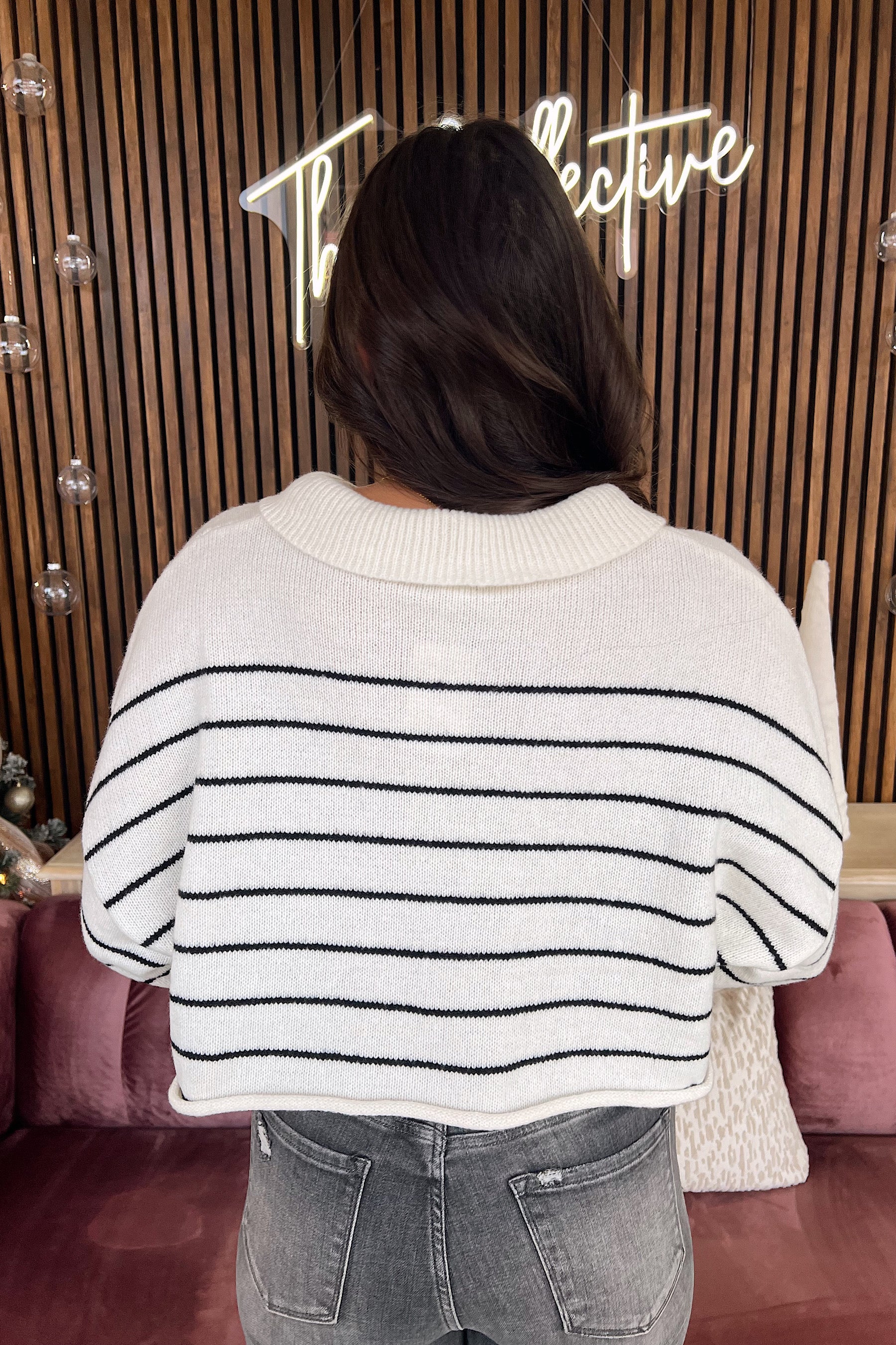 Striped Cropped Sweater-White