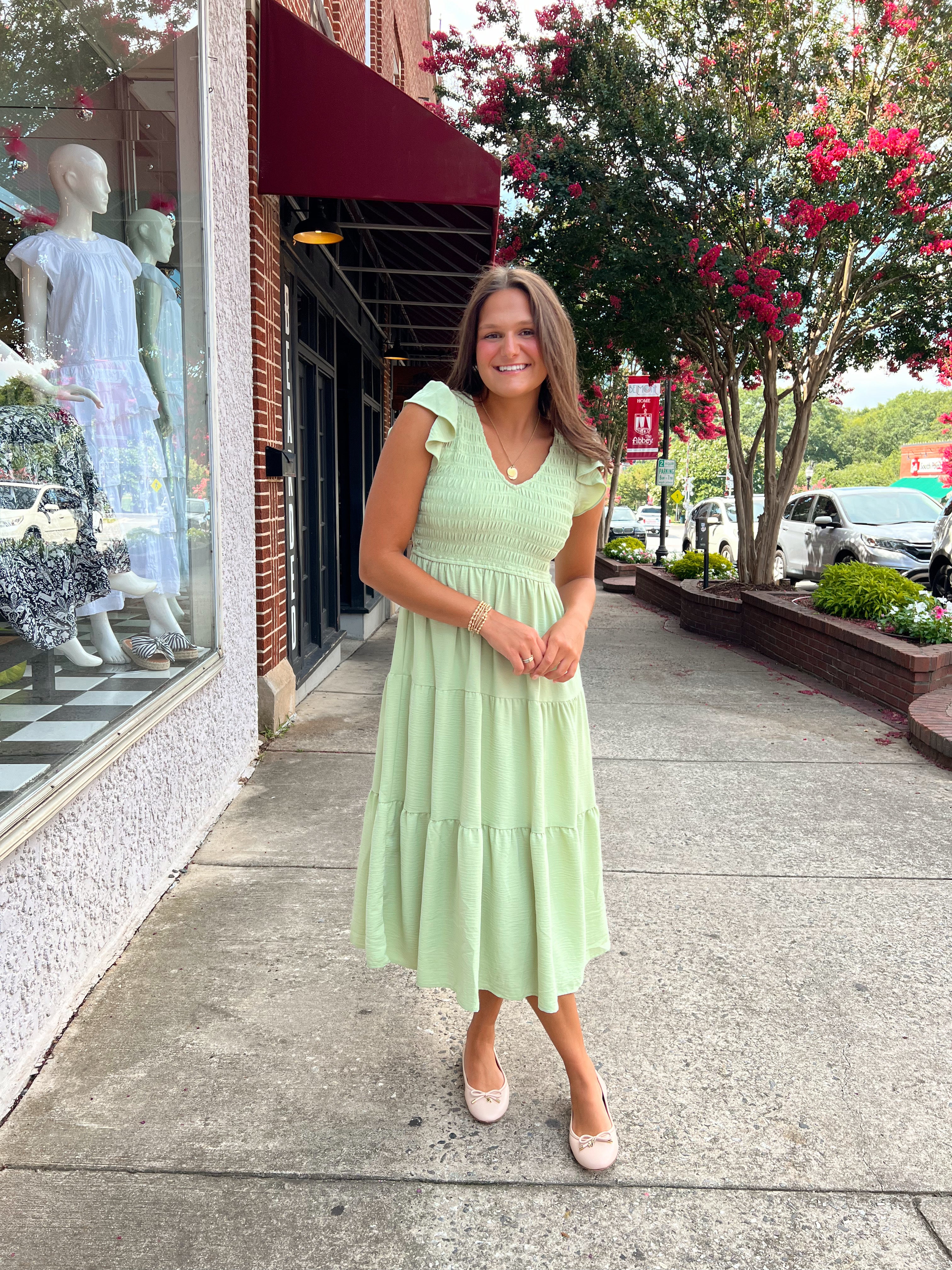 Smocked Maxi Dress- Green