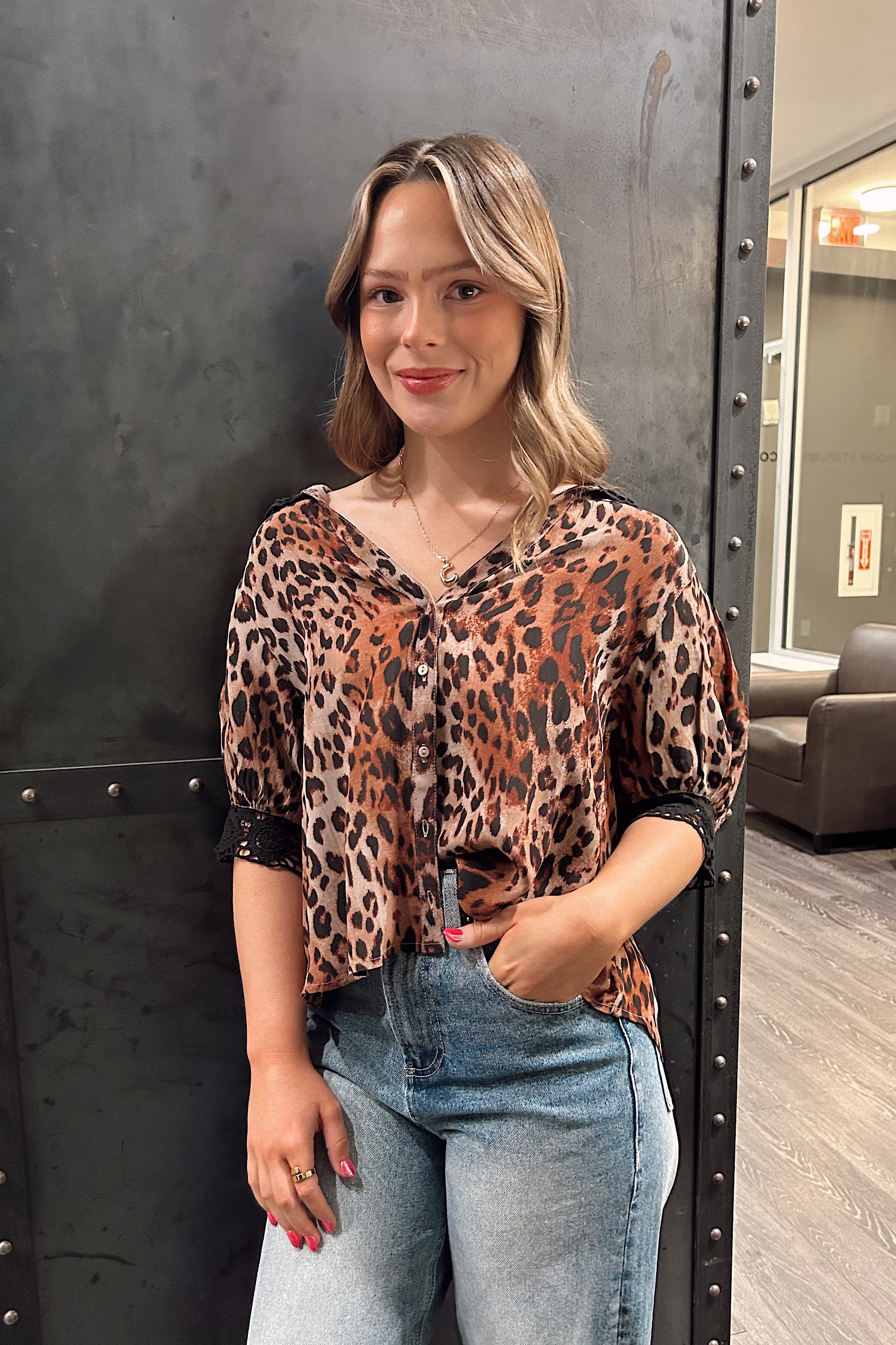 FREE PEOPLE: Leopard Blouse