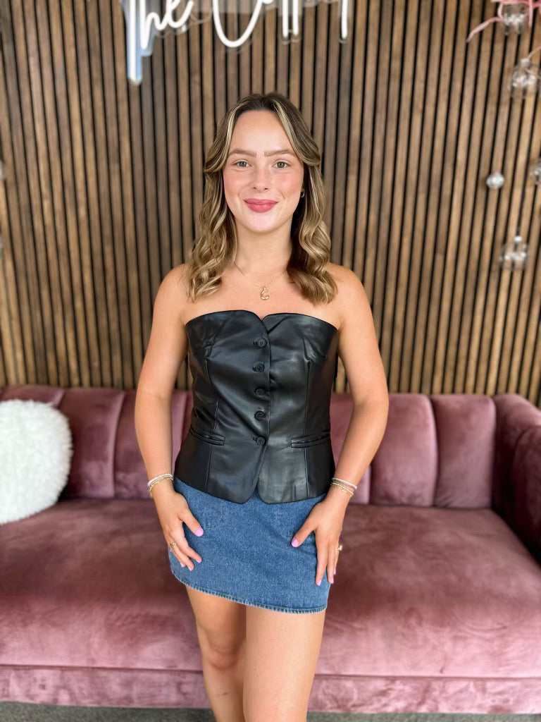 DELUC: Faux Leather Top