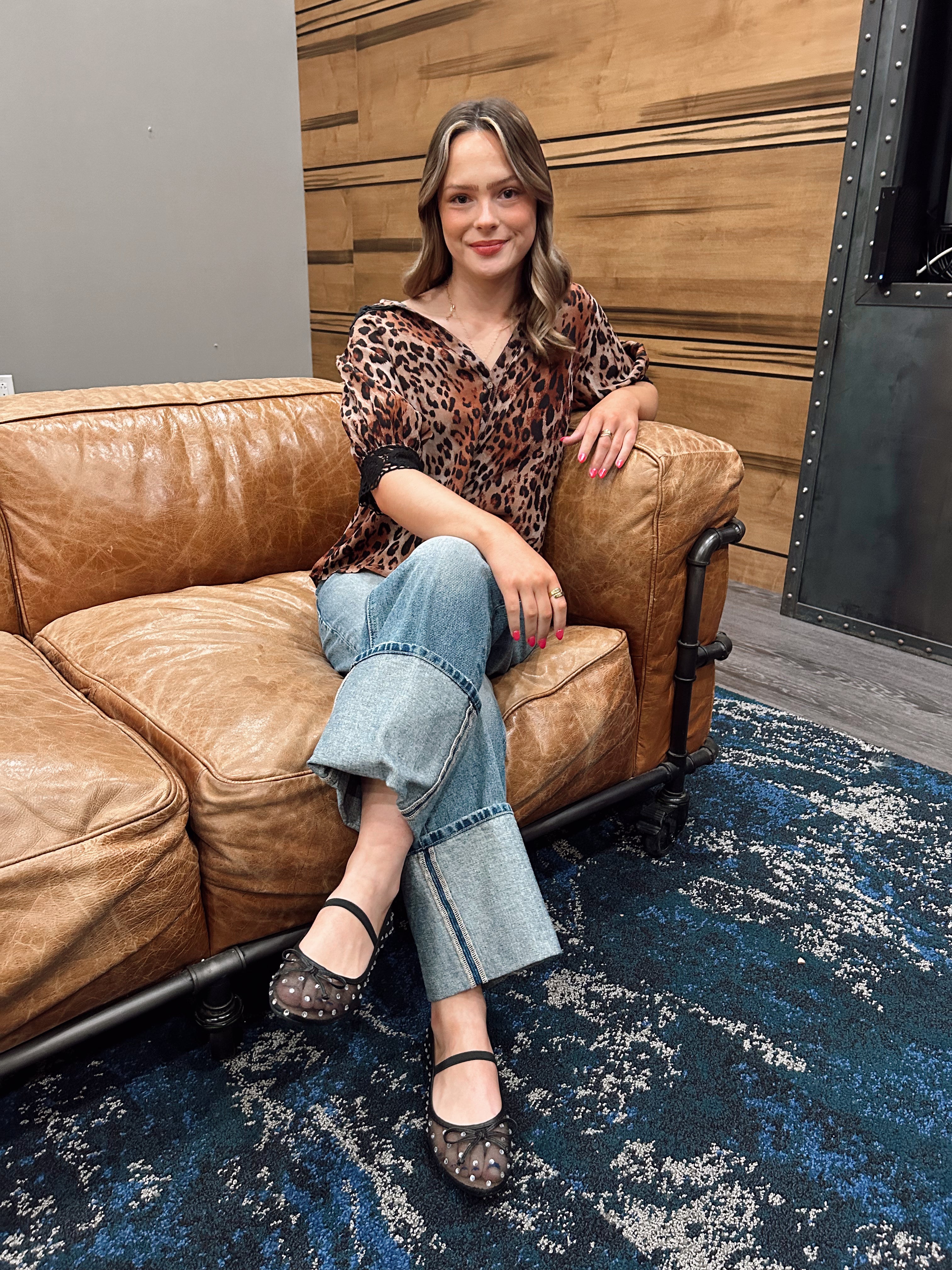 FREE PEOPLE: Leopard Blouse
