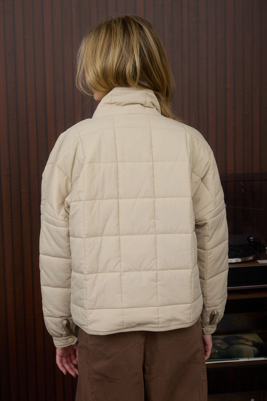 Quilted Zip Up Puffer Jacket- Khaki
