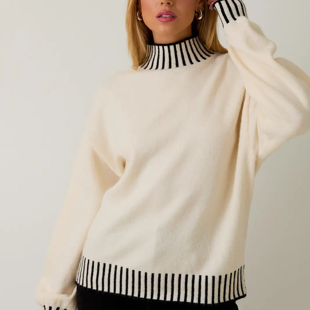 Mock Neck Stitch Detail Sweater Dress main image 0