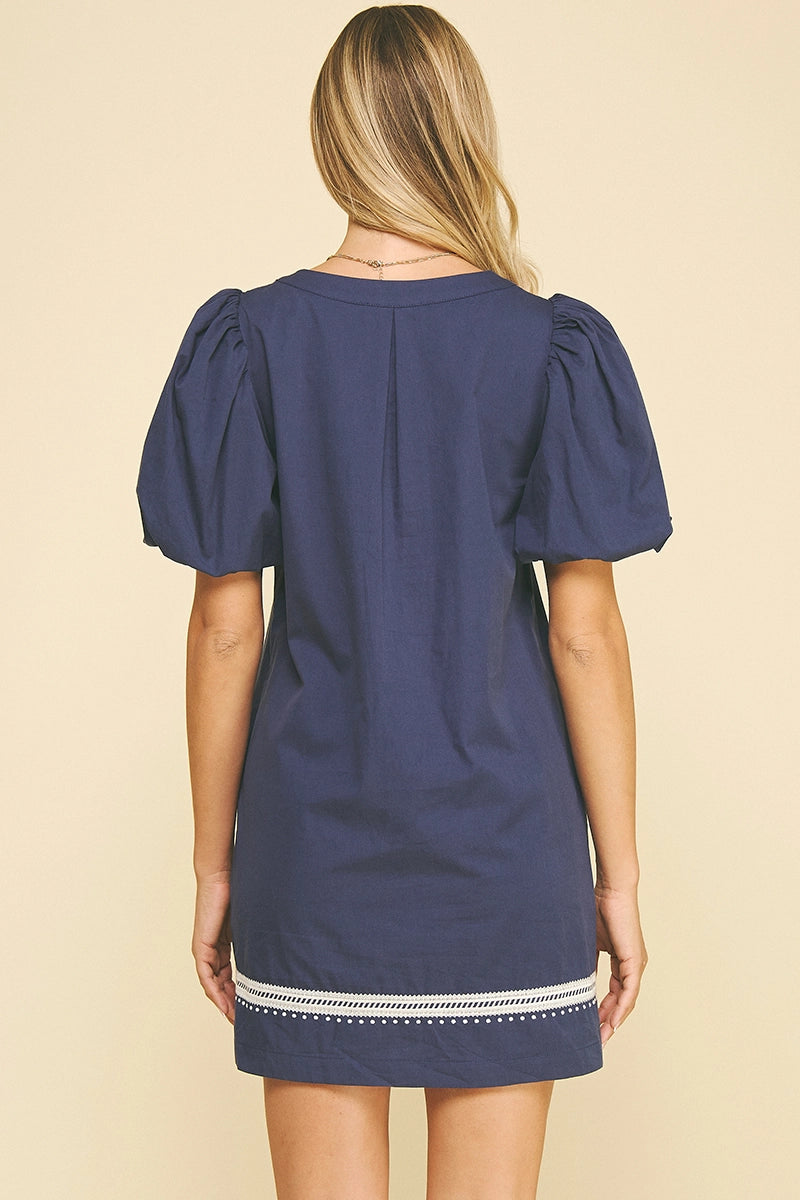 PINCH: Embroidered Dress- Navy