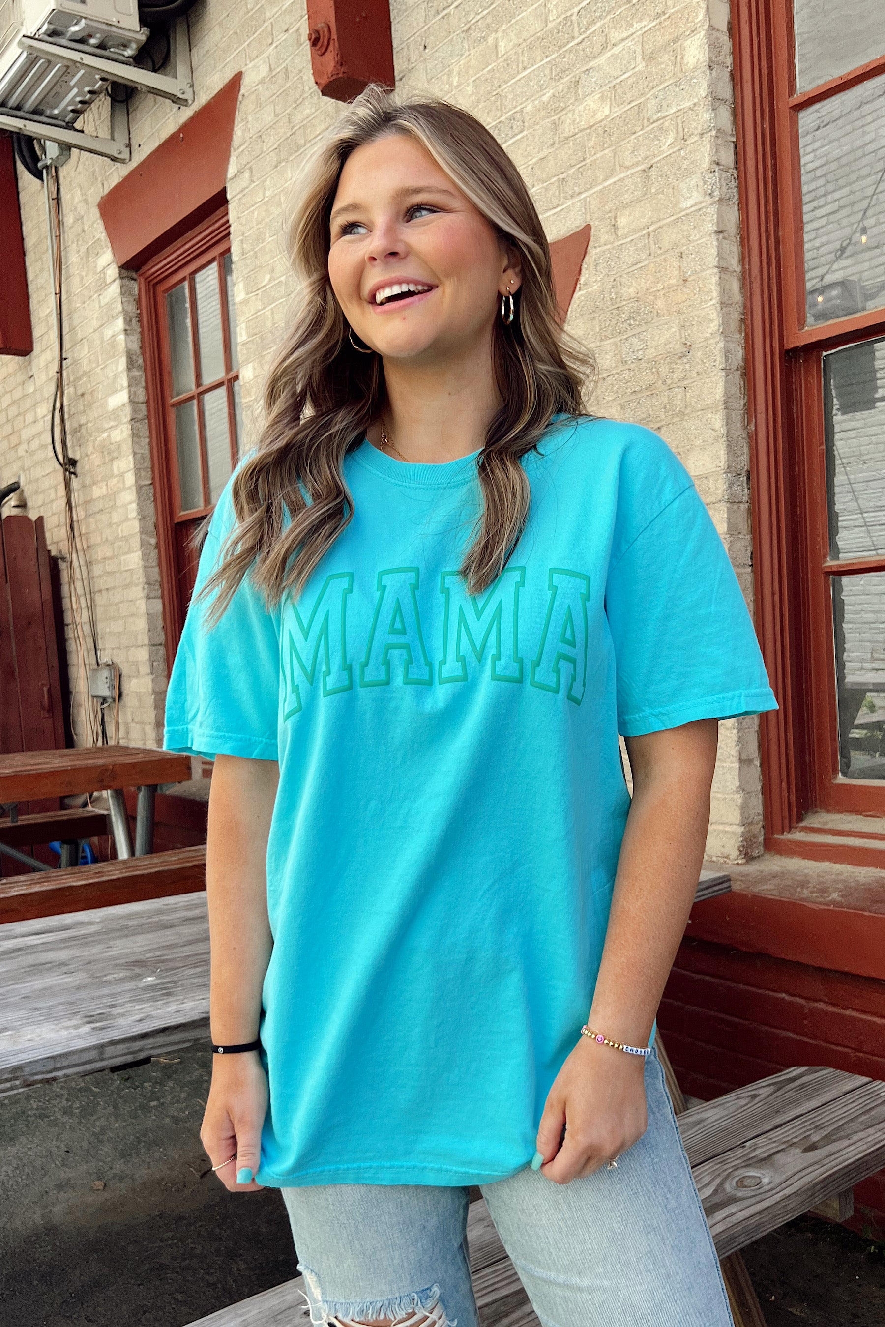 BJB Customs: Mama Puff Print Tee- Lagoon Blue