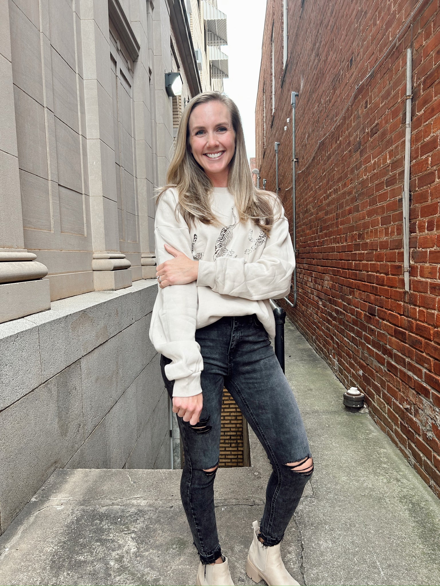 Project Social T: Tiger Oversized Sweatshirt- Bone