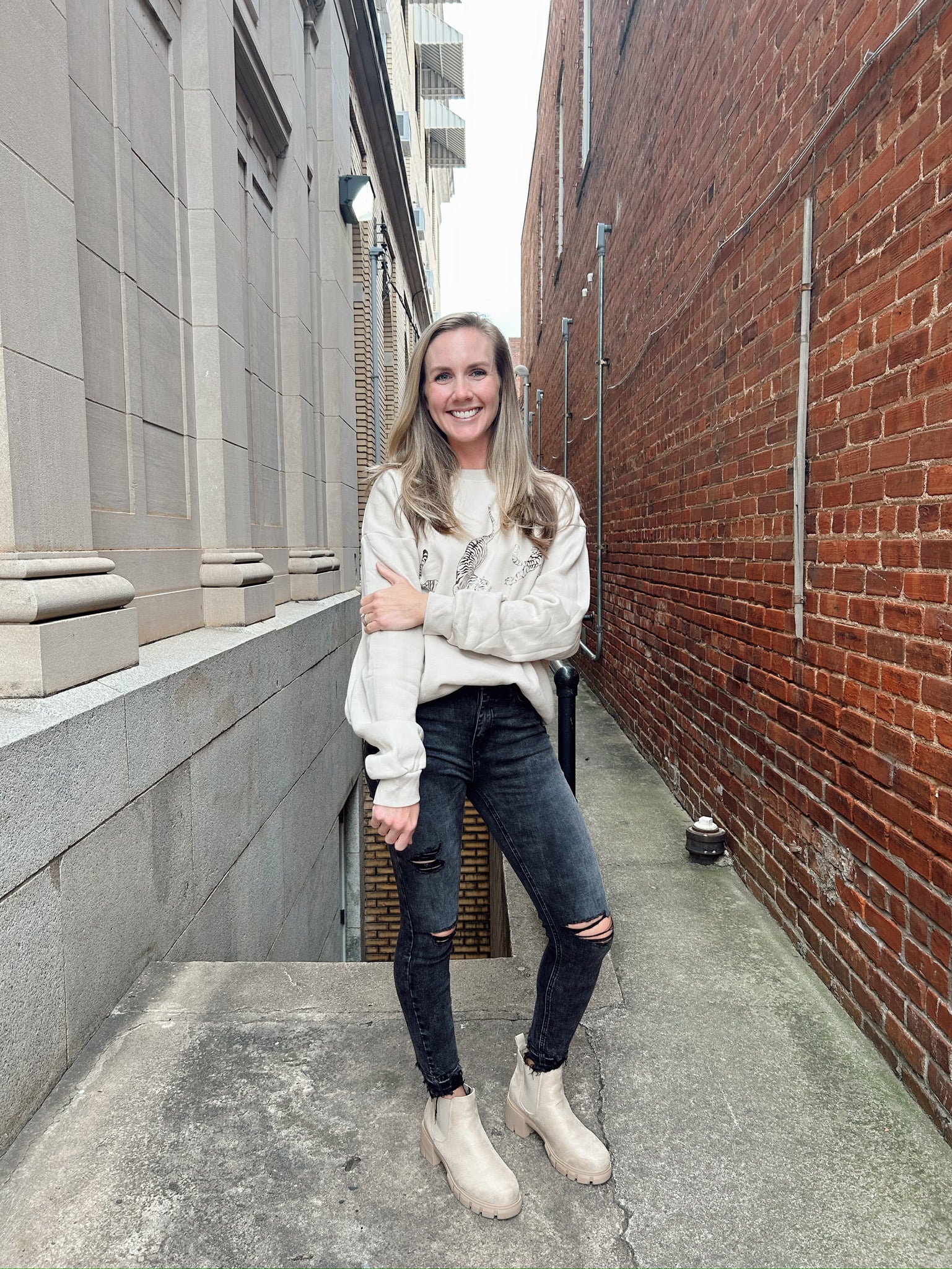 Project Social T: Tiger Oversized Sweatshirt- Bone