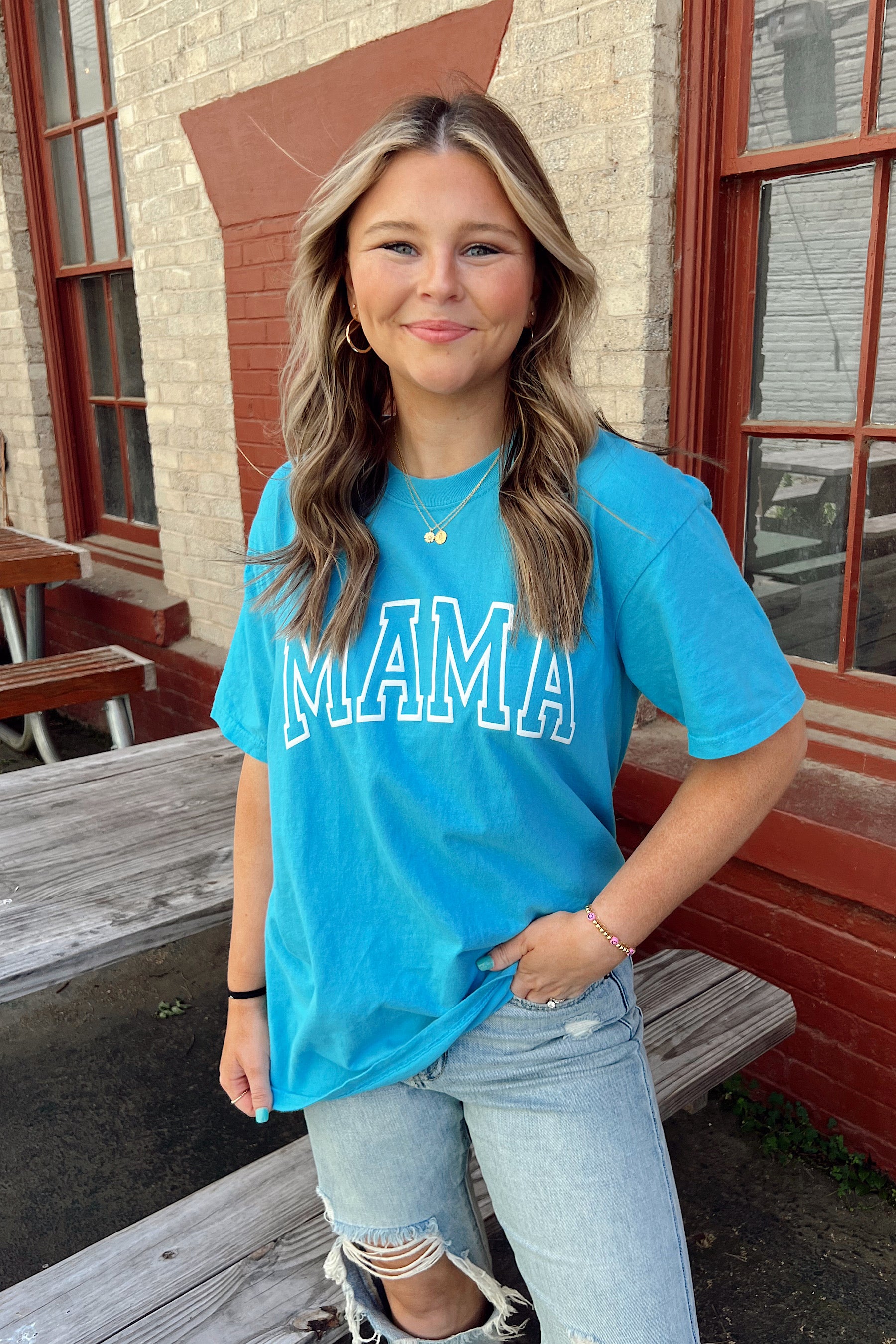 BJB Customs: Mama Puff Print Tee- Blue