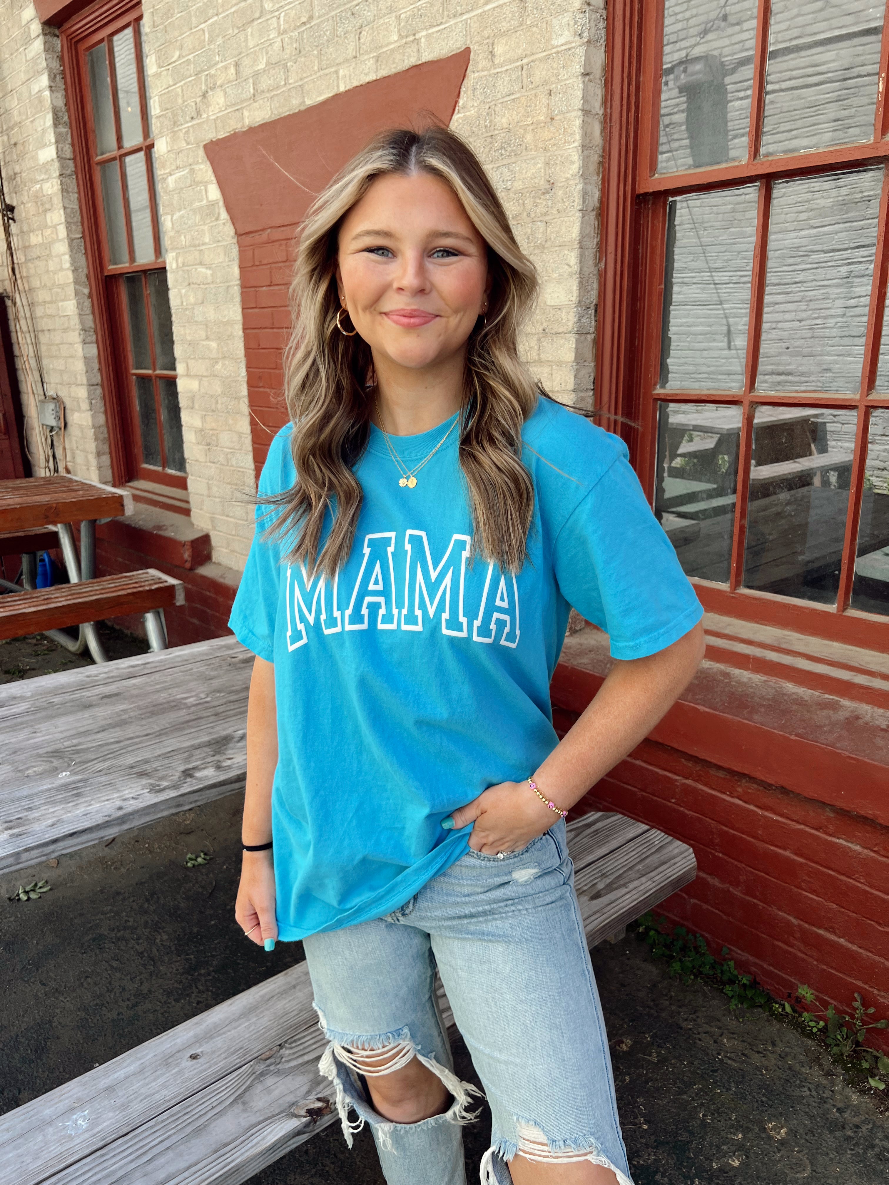 BJB Customs: Mama Puff Print Tee- Blue