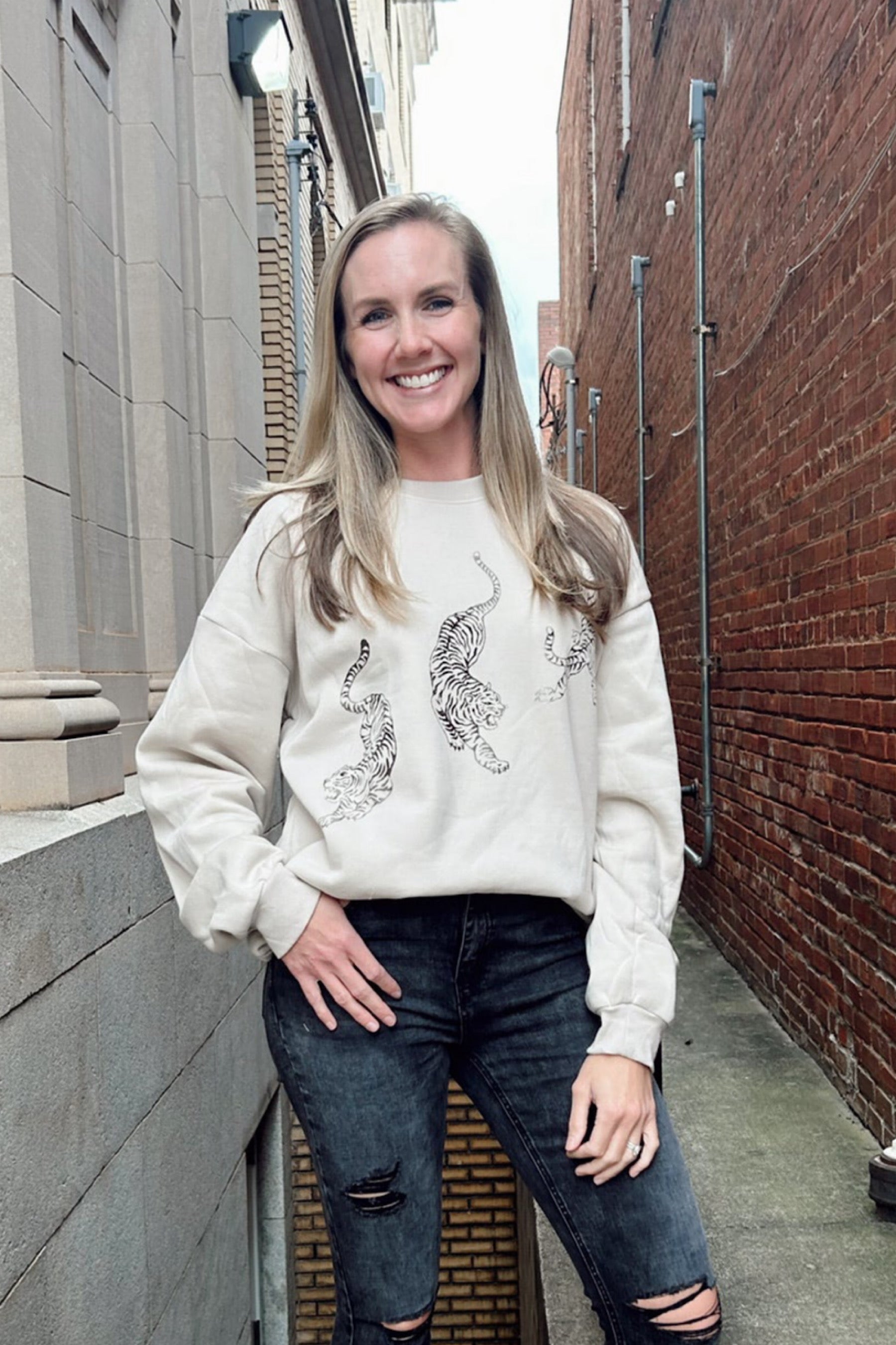 Project Social T: Tiger Oversized Sweatshirt- Bone