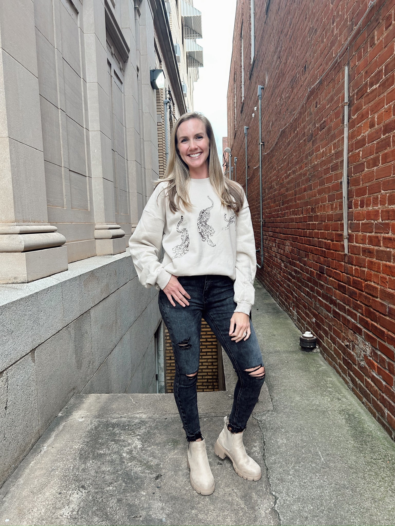Project Social T: Tiger Oversized Sweatshirt- Bone