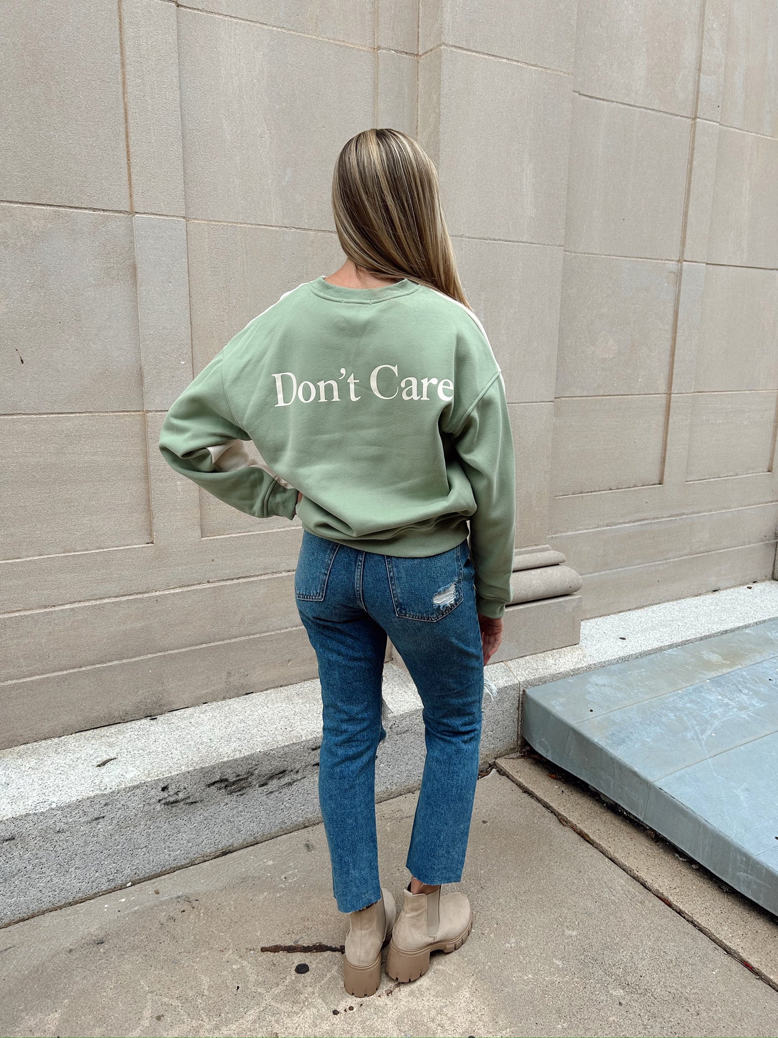 Don’t Know Don’t Care Sweatshirt- Sage