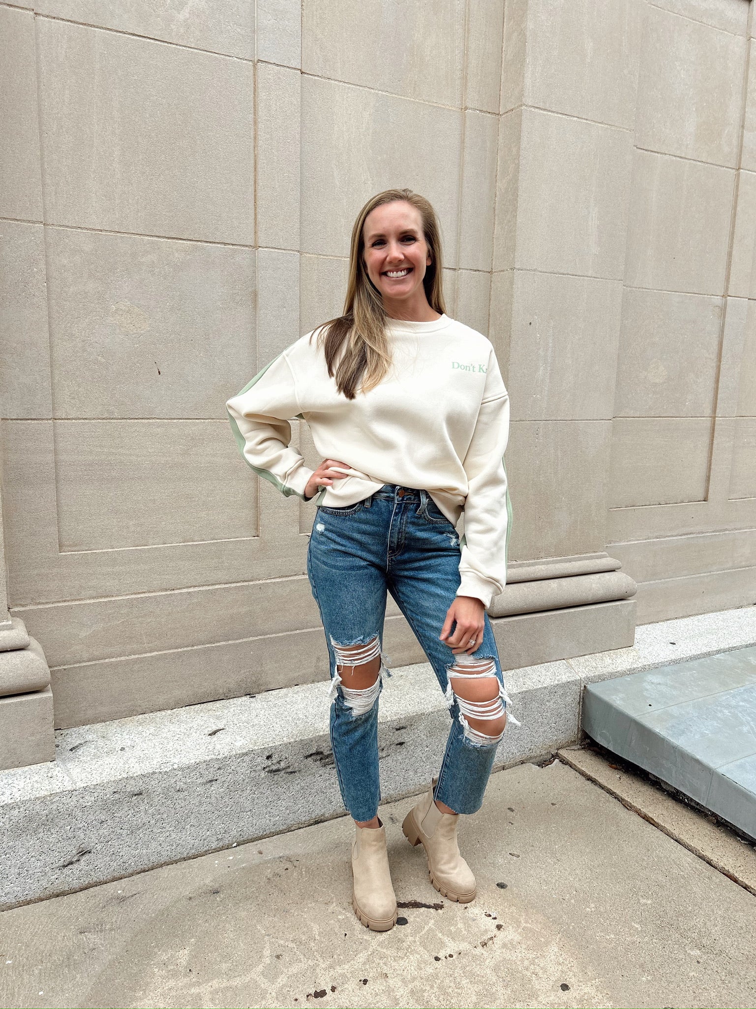 Don’t Know Don’t Care Sweatshirt- Sage