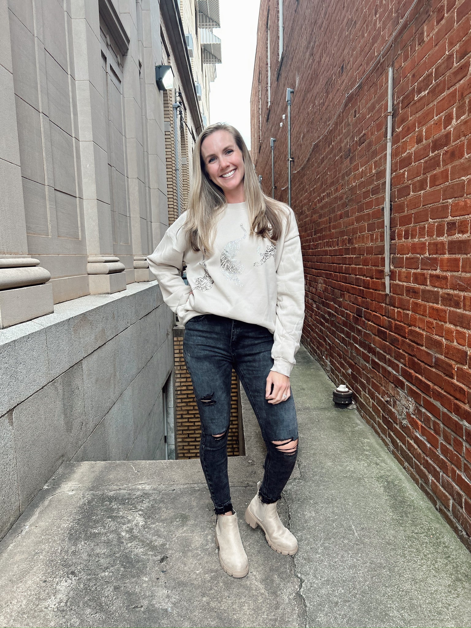 Project Social T: Tiger Oversized Sweatshirt- Bone