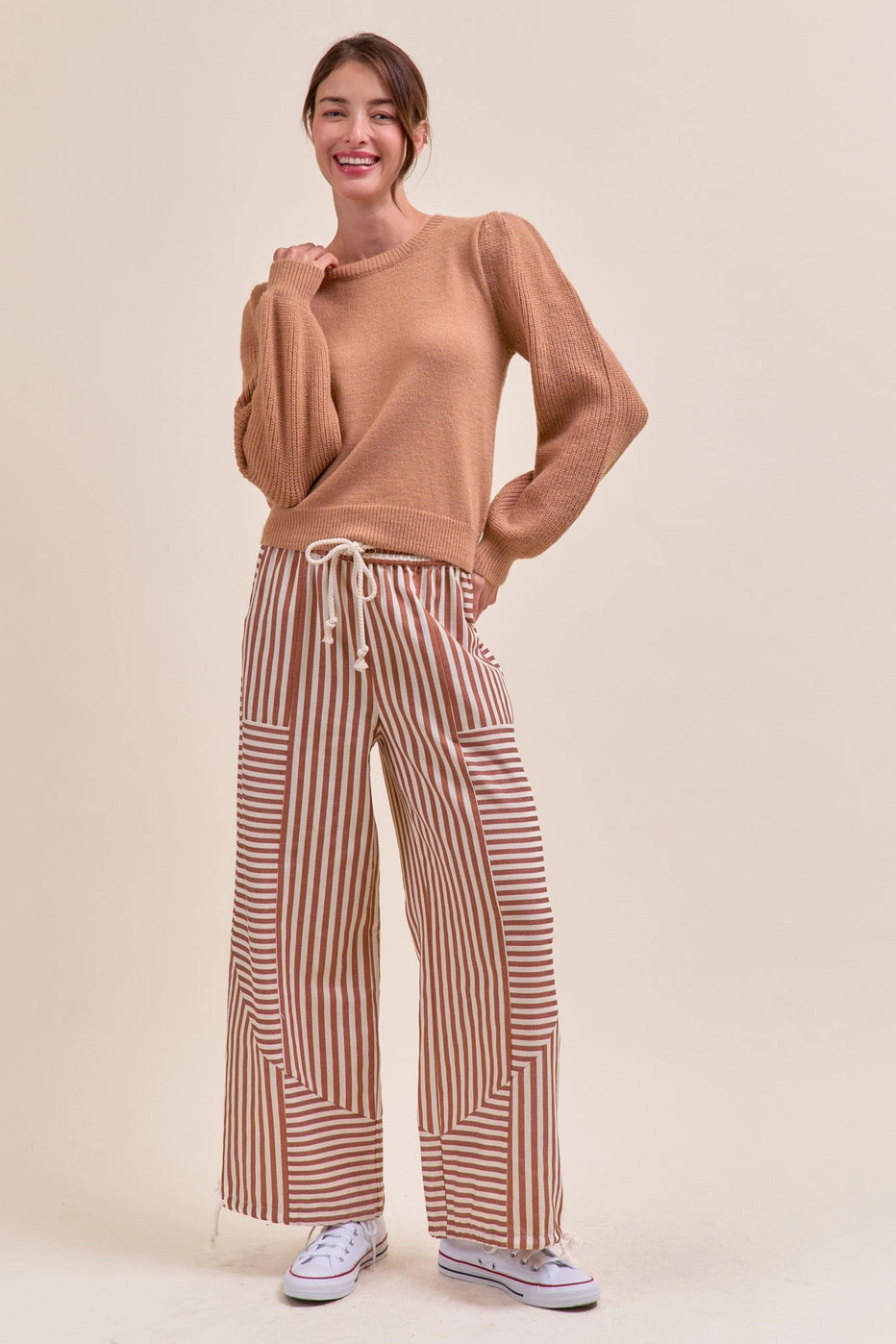Pecan Stripe Barrel Pants