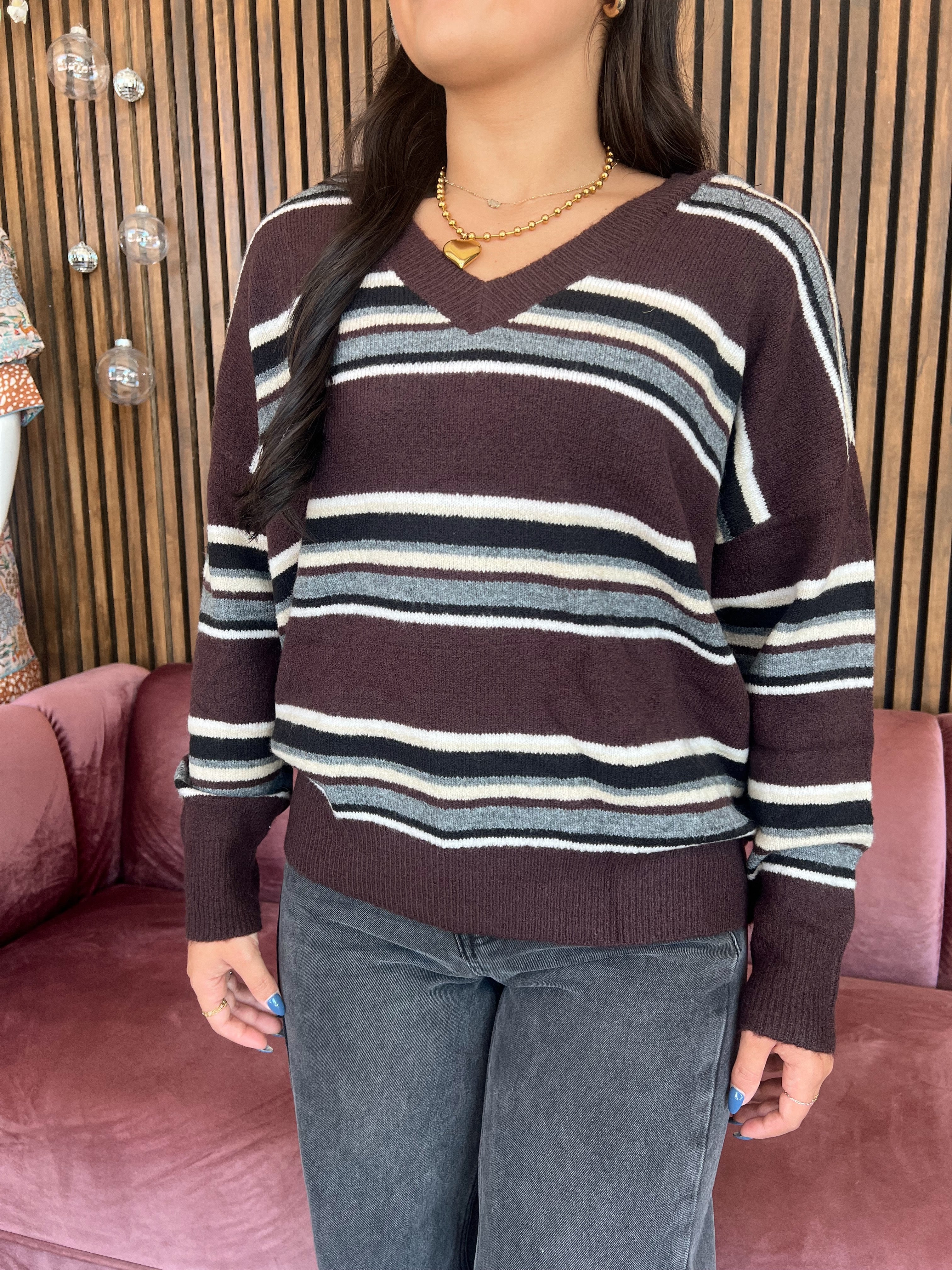 Brown Gray Stripe Sweater