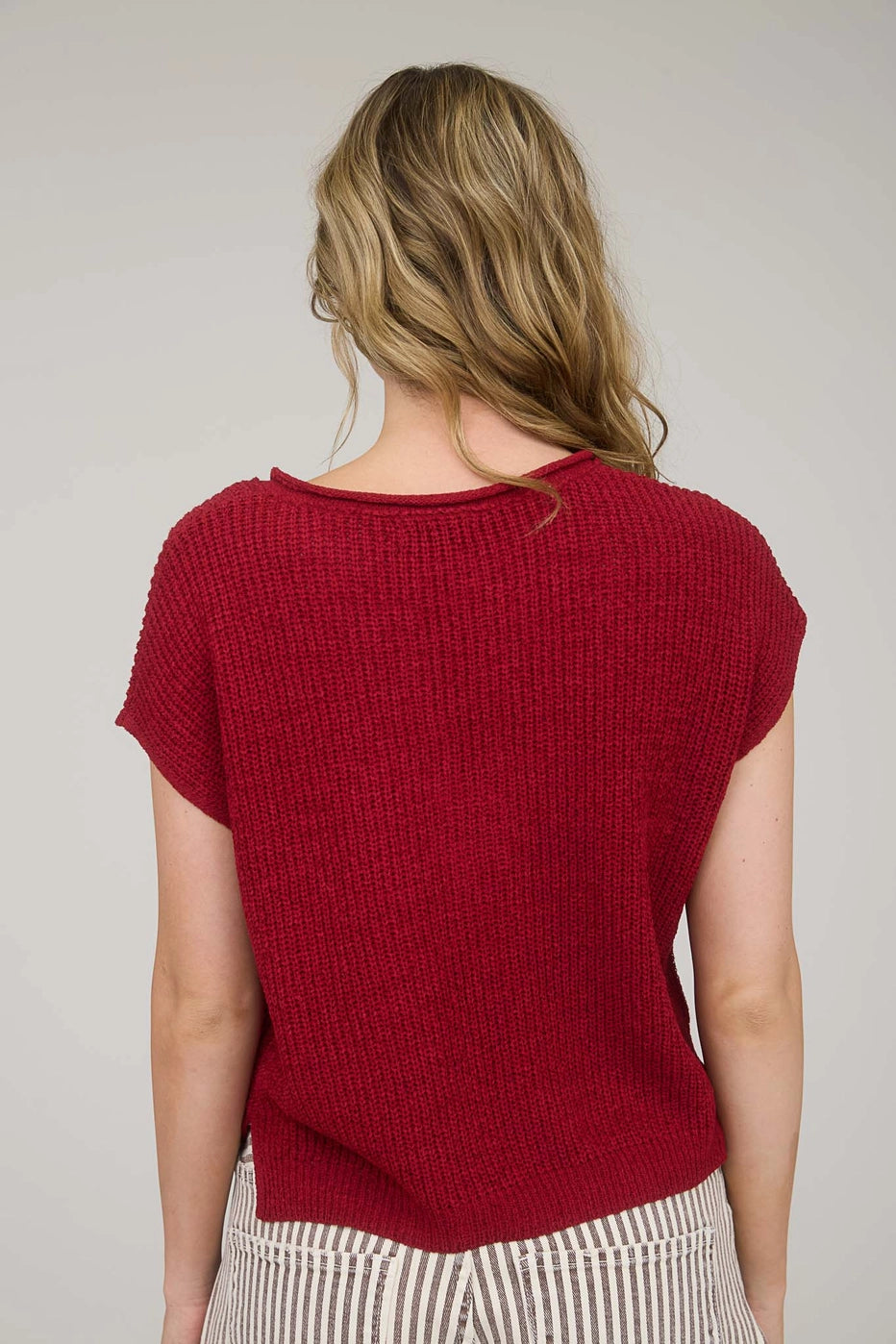 Split Neck Sweater- Red