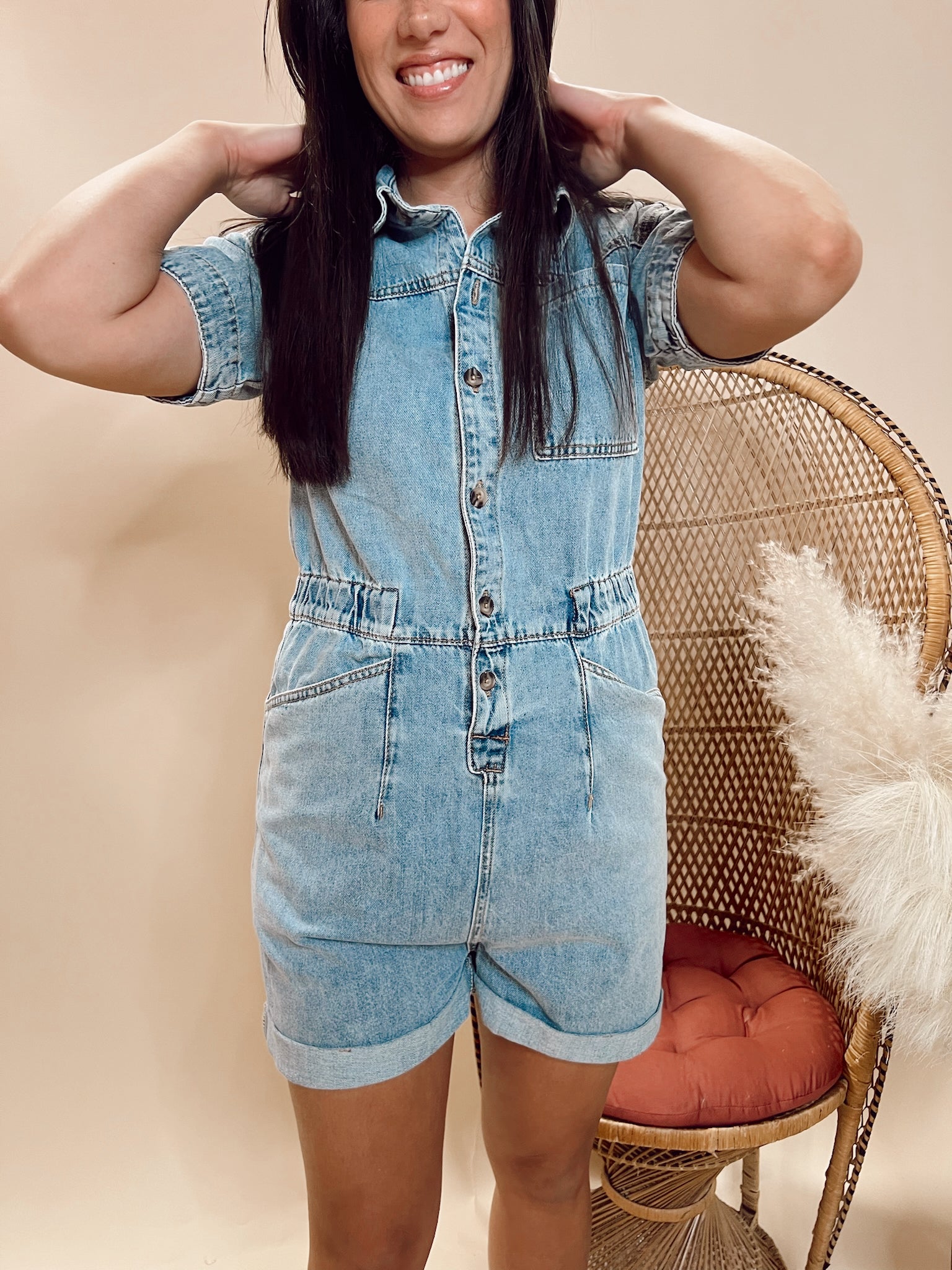 Denim utility romper shop
