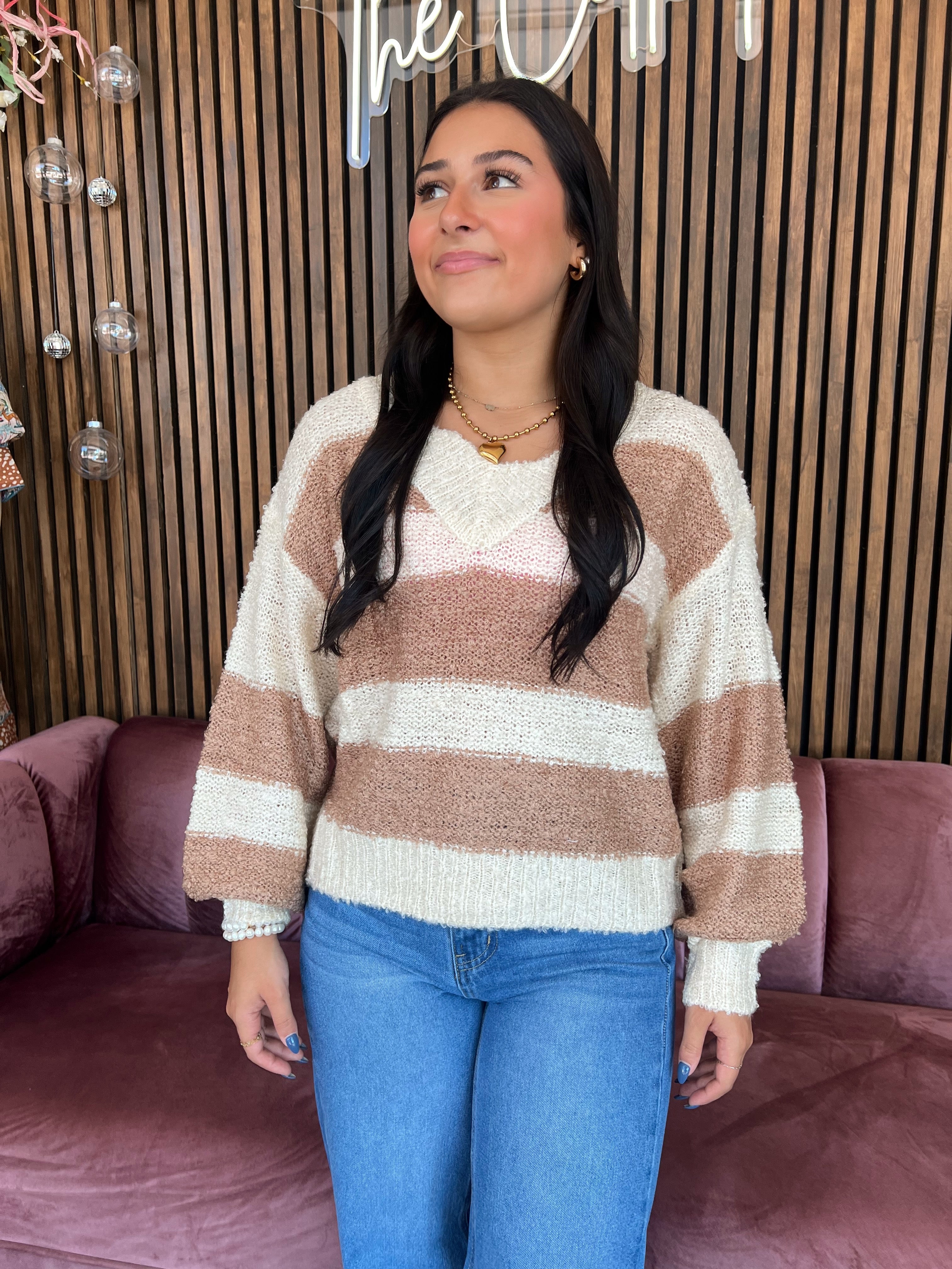 Taupe Cream Stripe Sweater