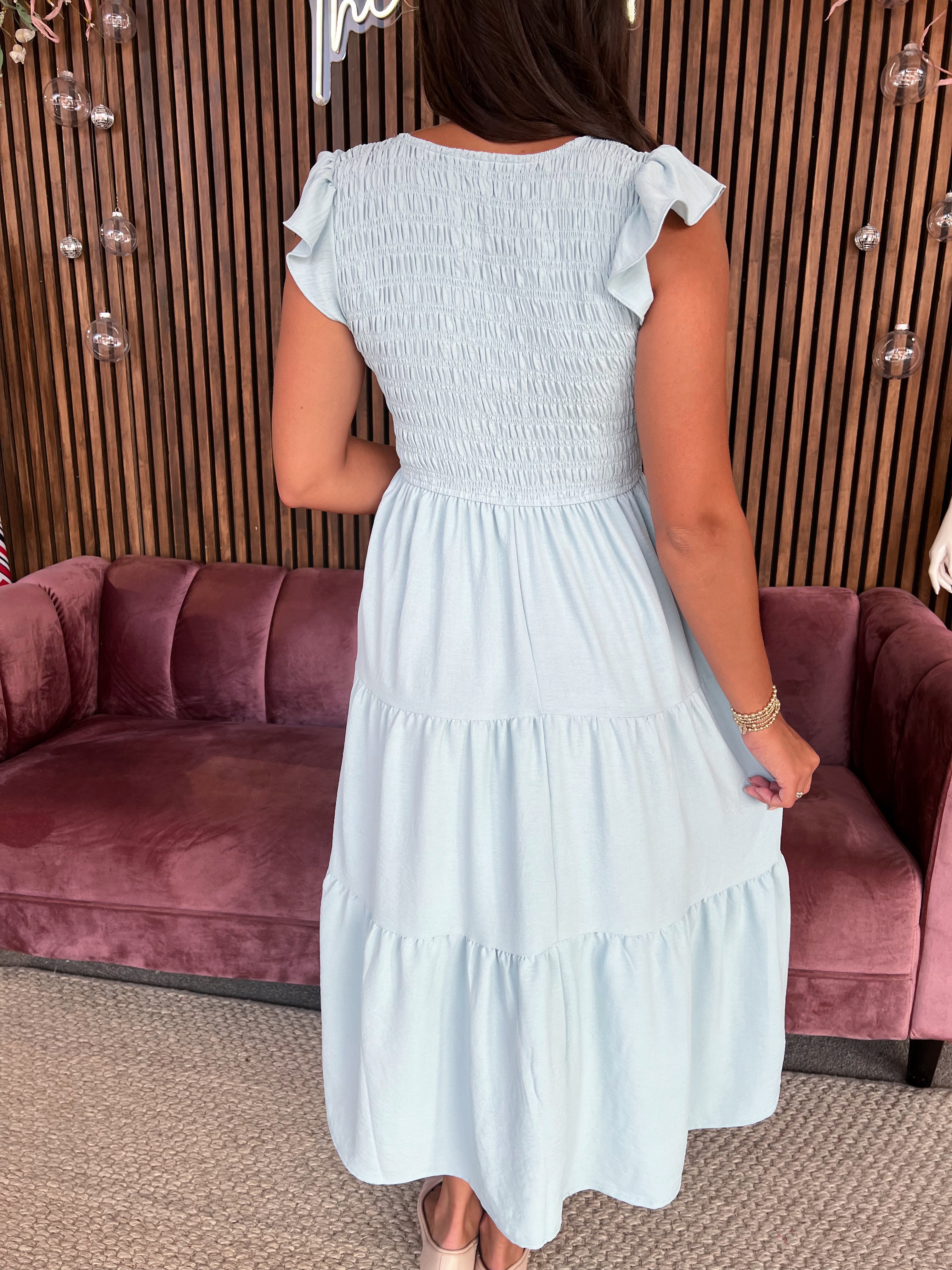 Smocked Maxi Dress- Light Blue