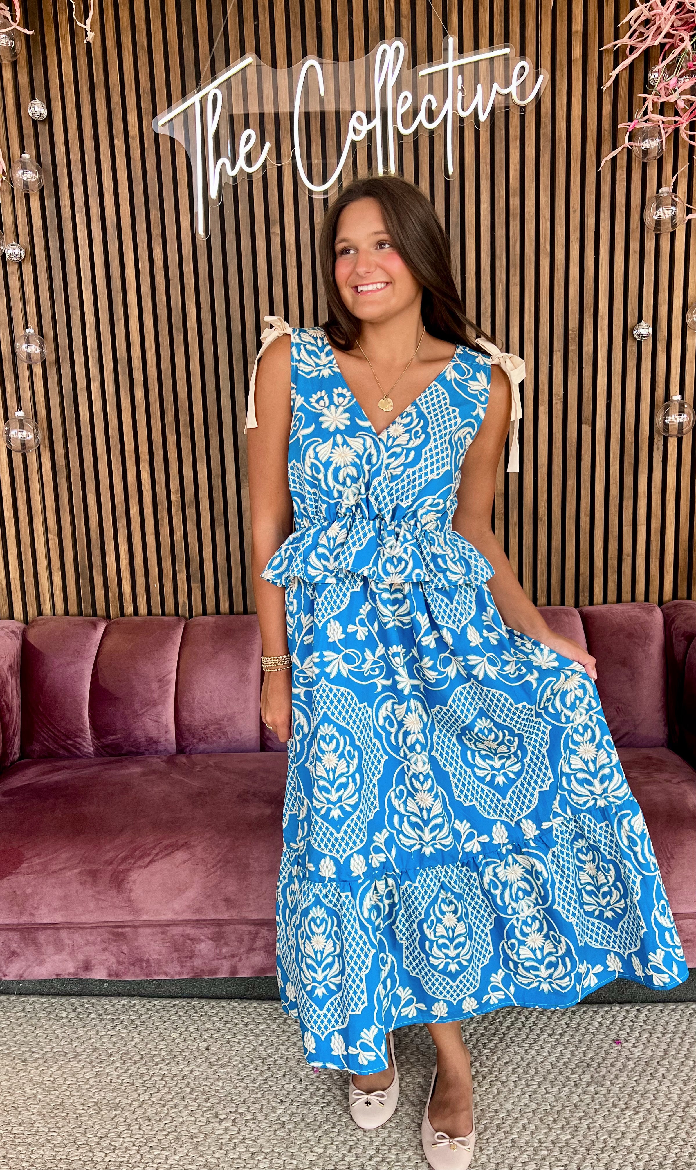 MOON RIVER: VNeck Ruffle Tie Maxi Dress