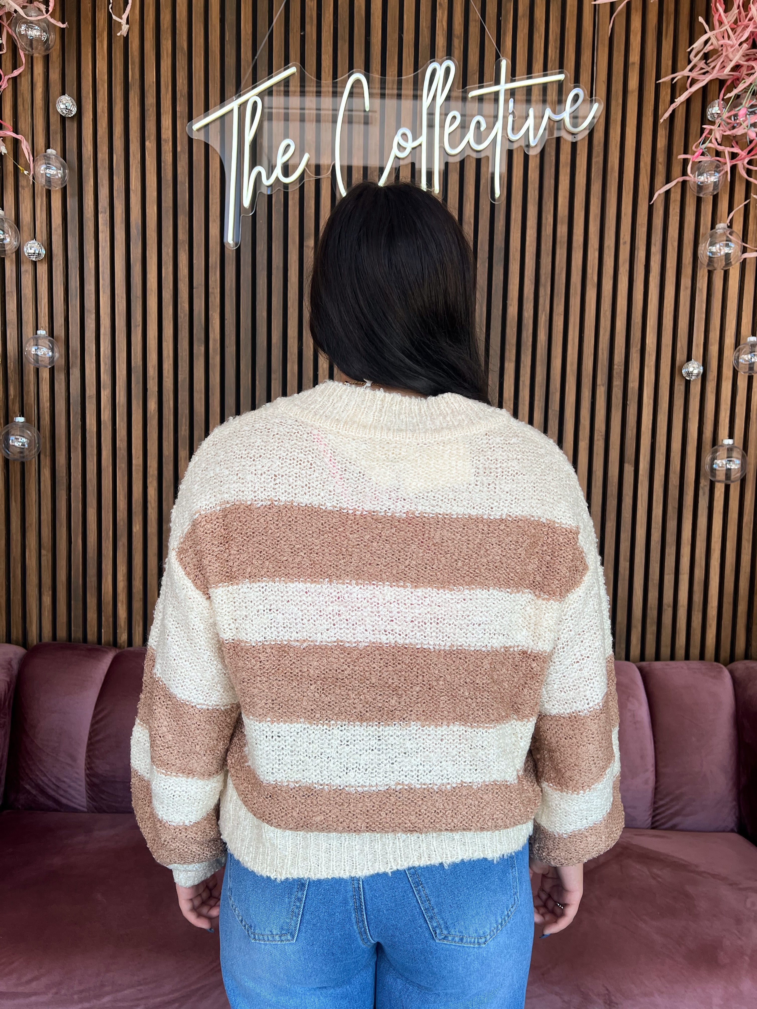 Taupe Cream Stripe Sweater