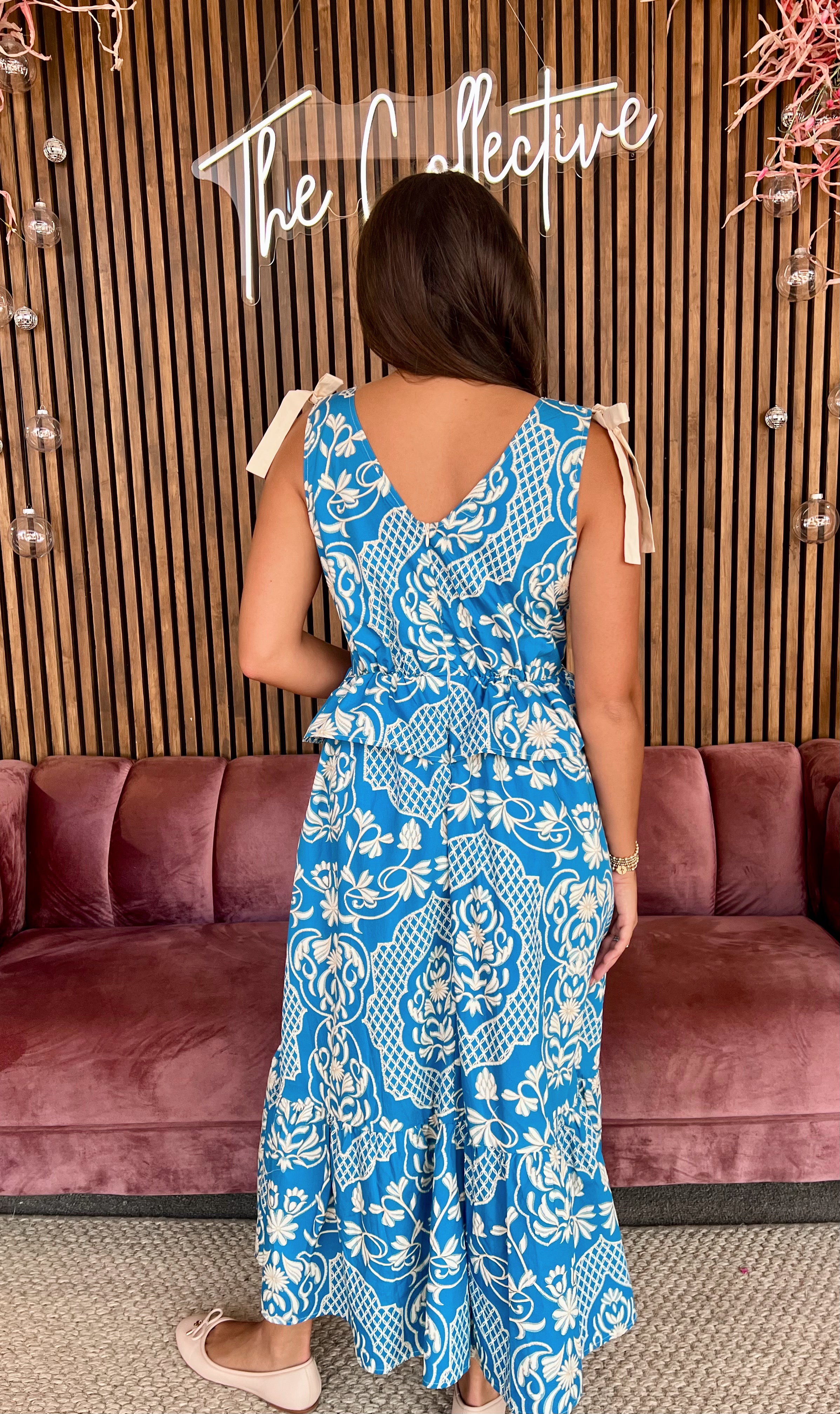 MOON RIVER: VNeck Ruffle Tie Maxi Dress