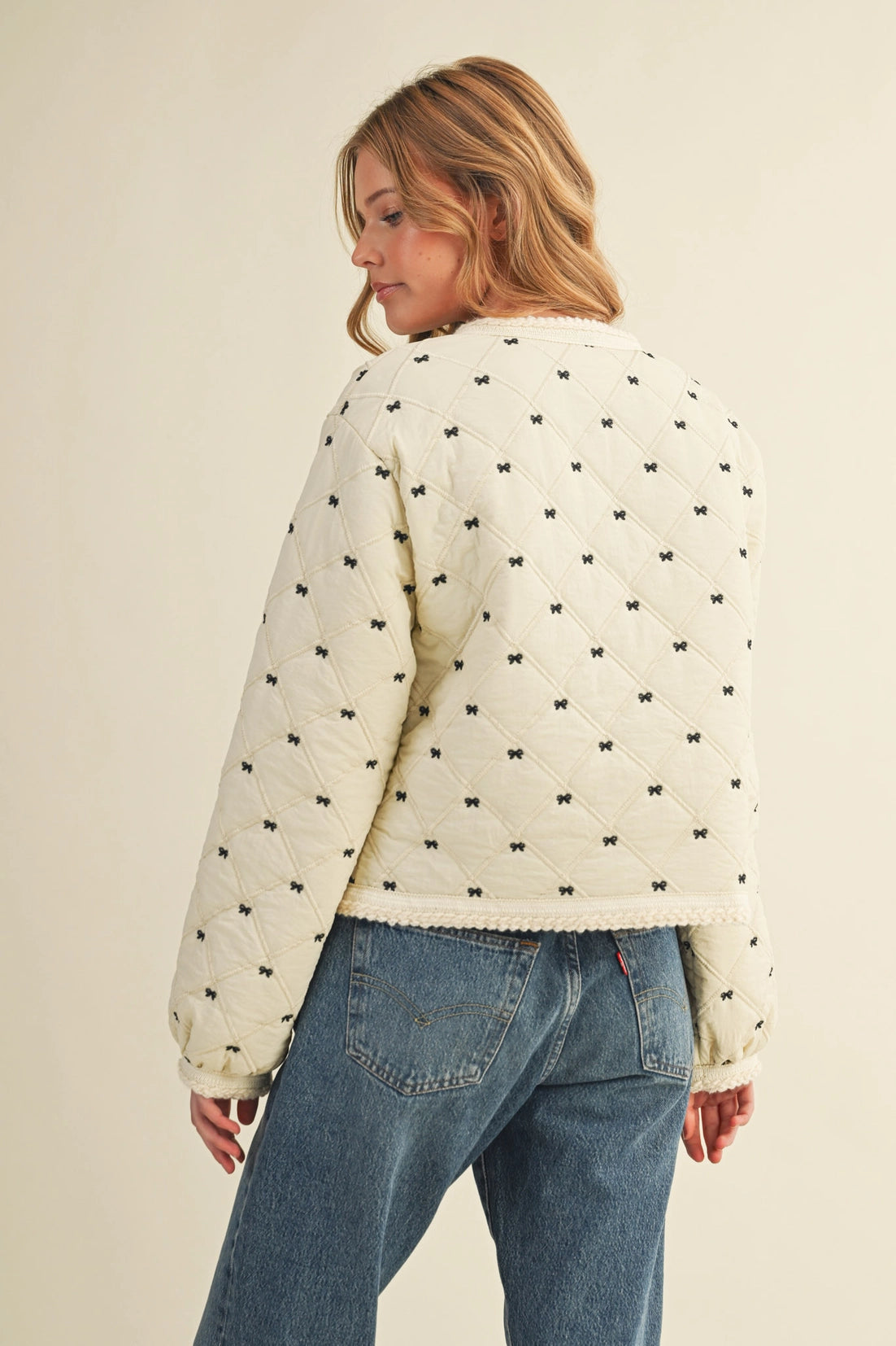 Cream Bow Quilted Jacket