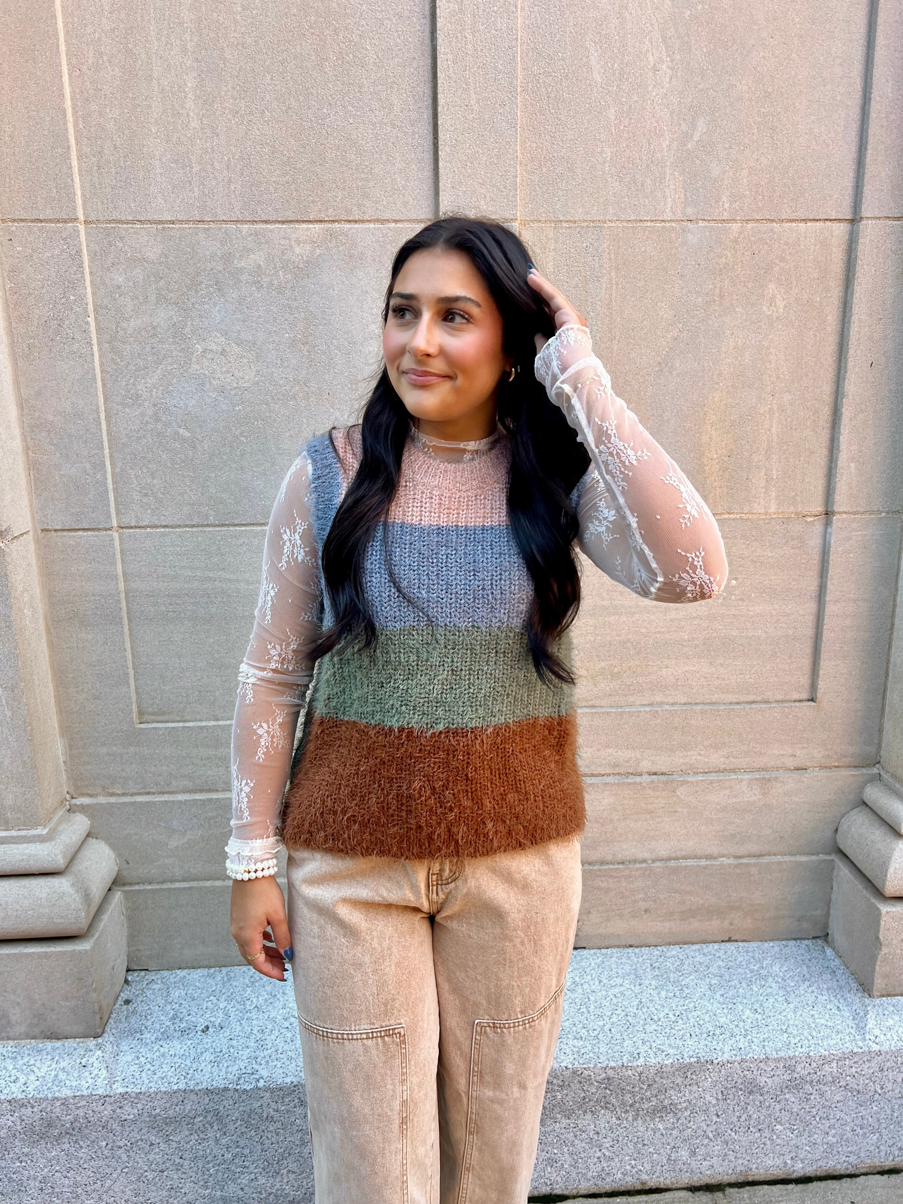 Lace Layering Mock Neck Top (Two Colors)