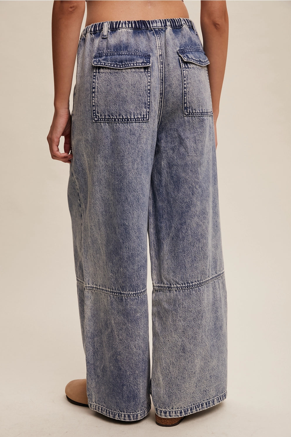 Wide Leg Denim Drawstring Pants