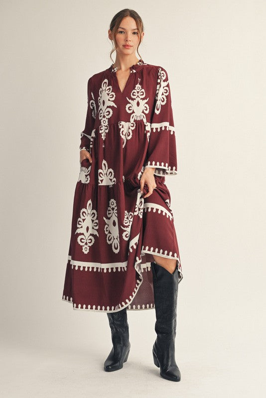 Burgundy Print Maxi Dress