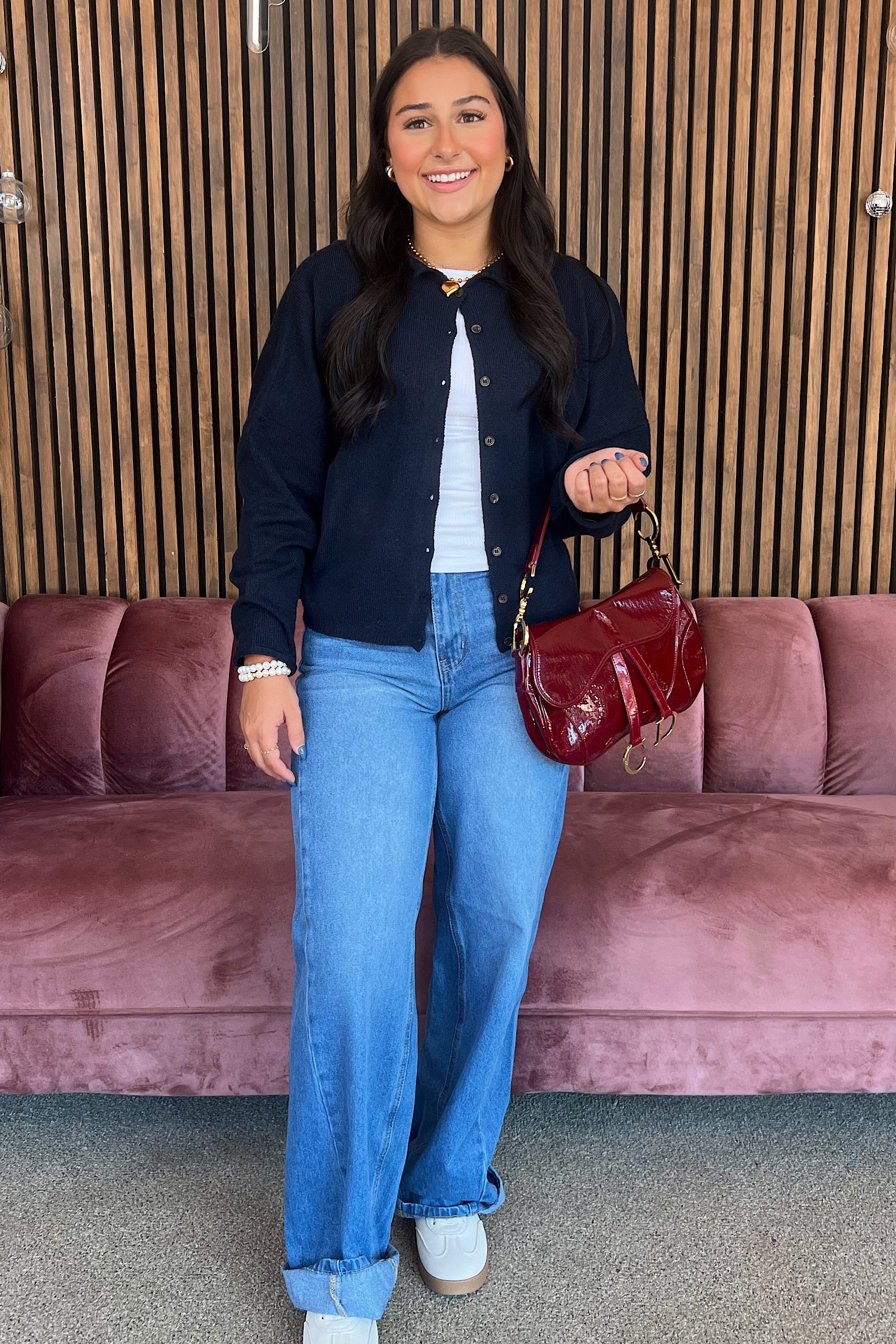 Blue Rolled Hem Straight Jeans