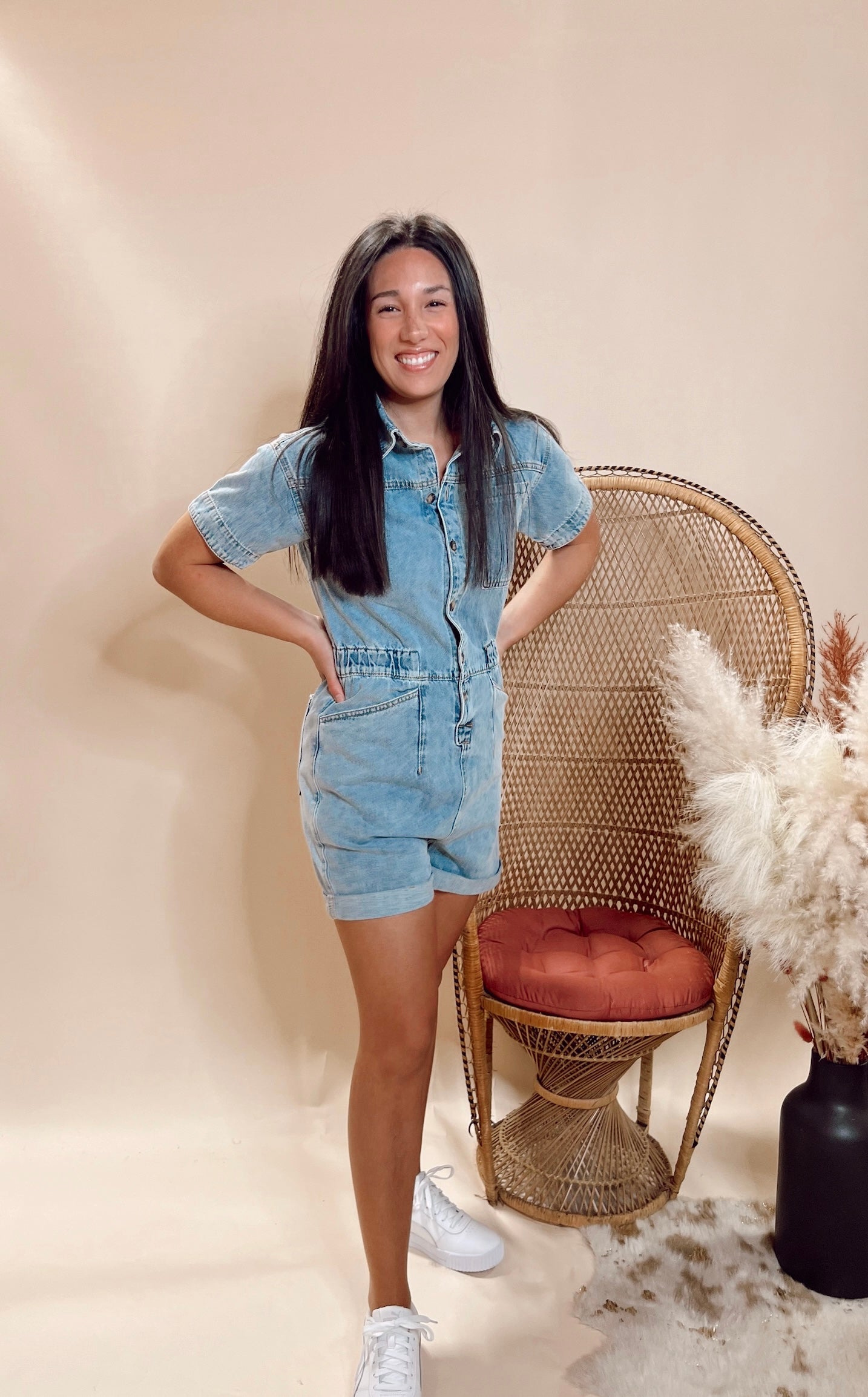 Denim utility romper shop