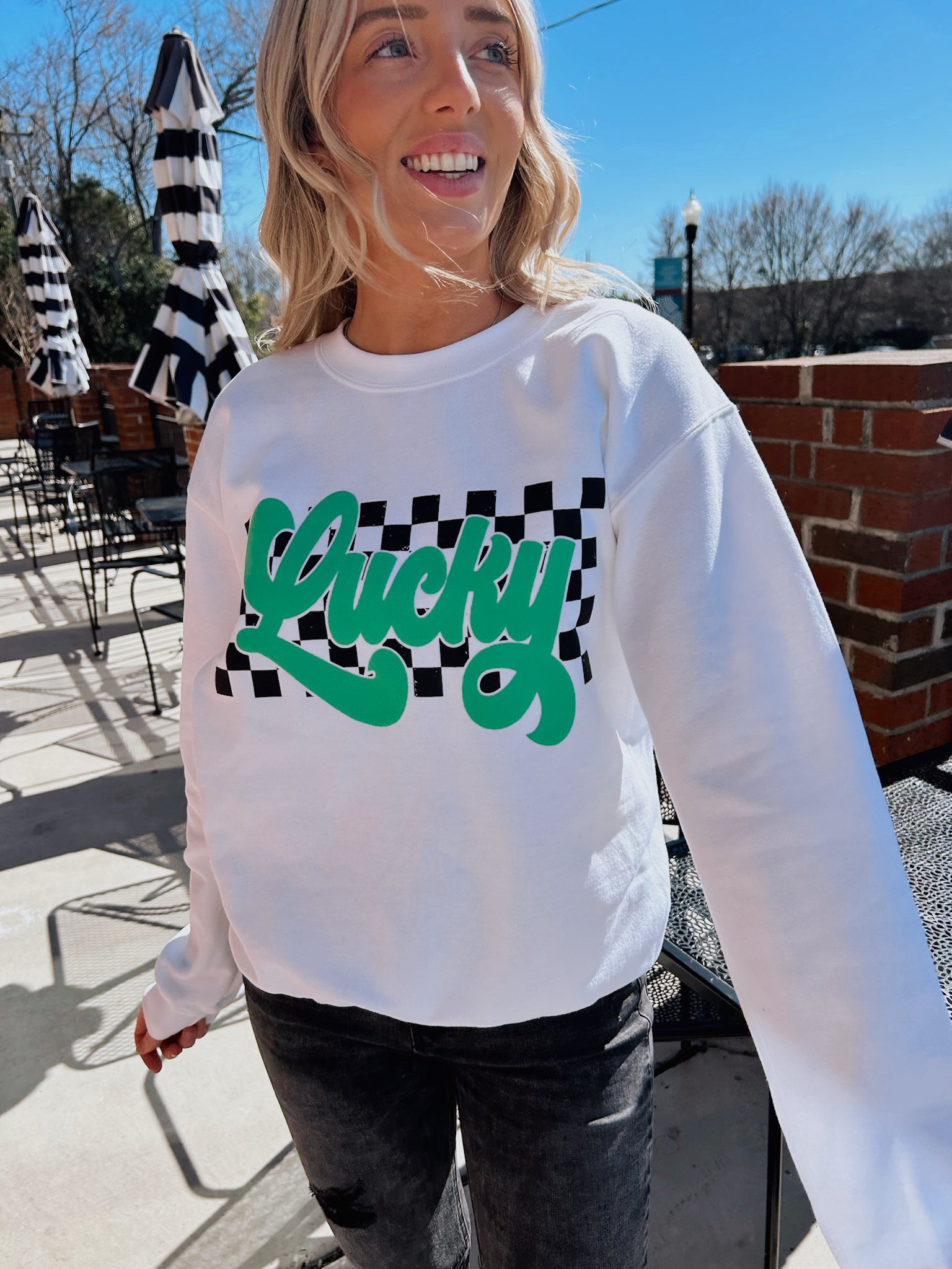 BJB Customs: Checkered Lucky Puff Print Sweatshirt