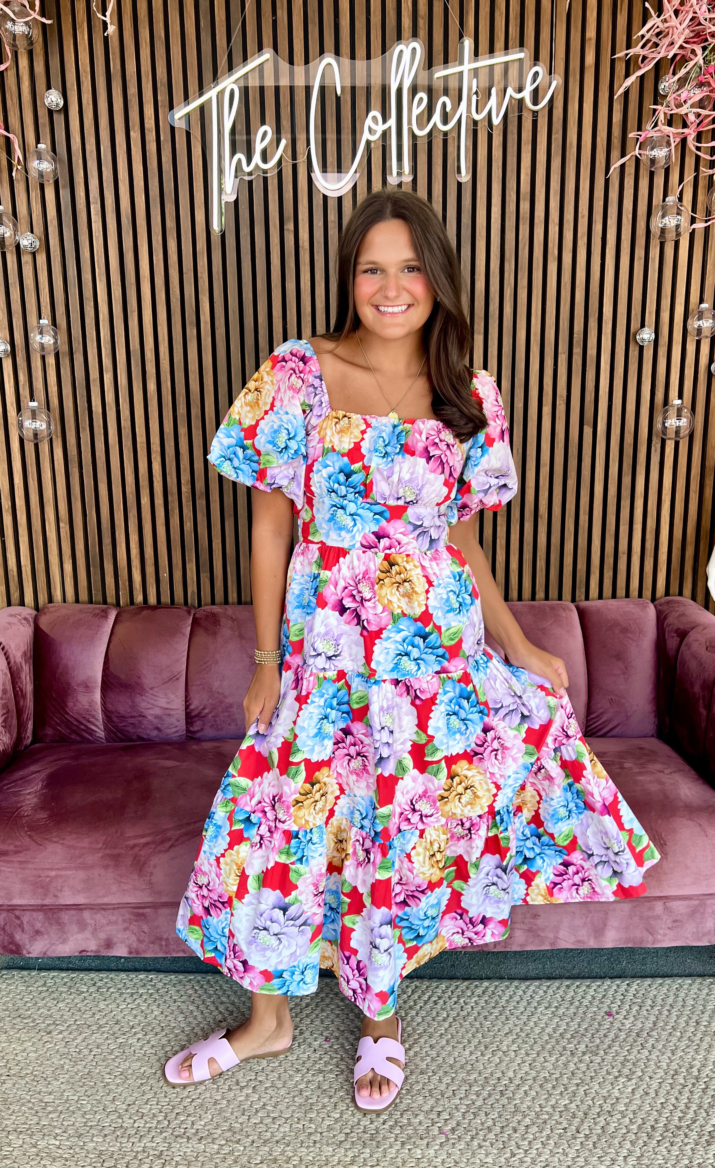 Floral Puff Sleeve Maxi- Orange
