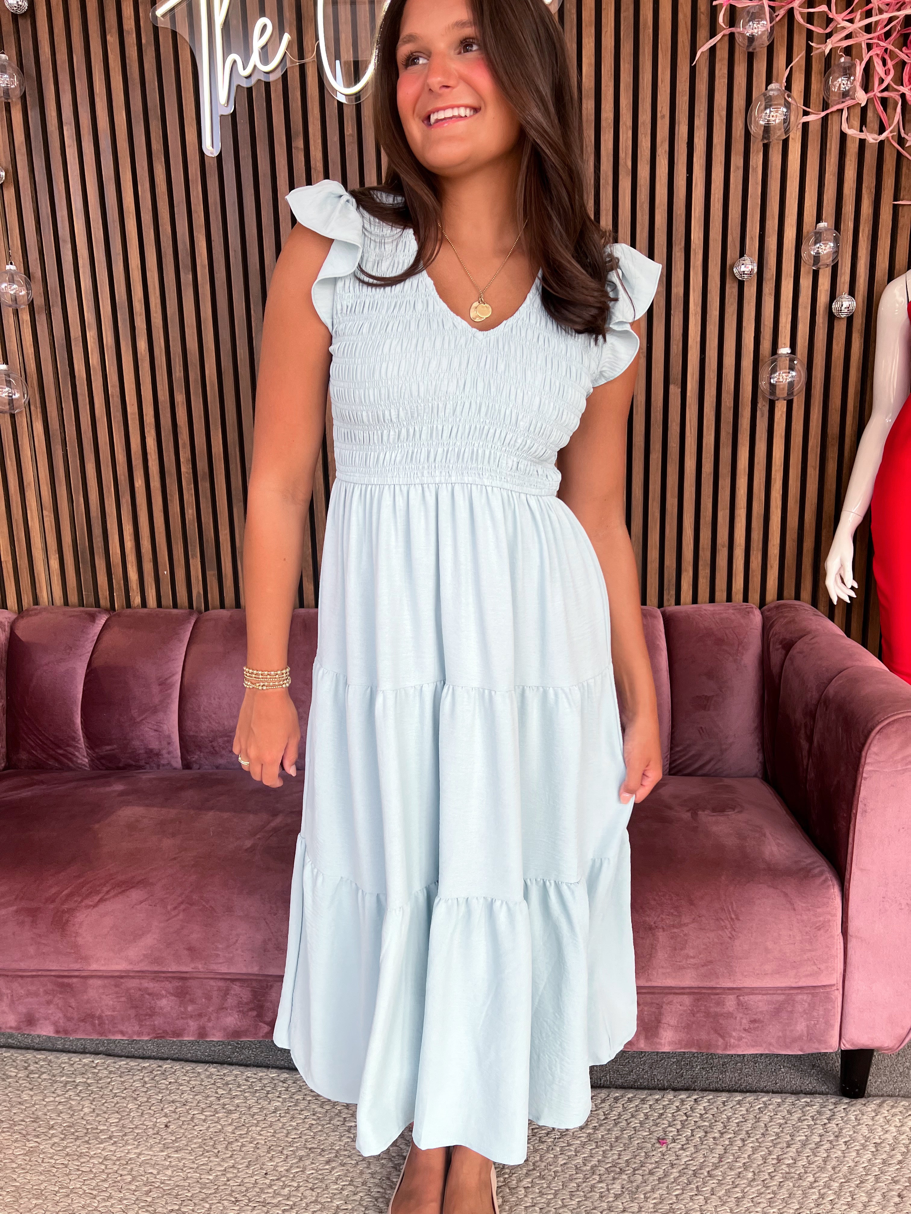 Smocked Maxi Dress- Light Blue